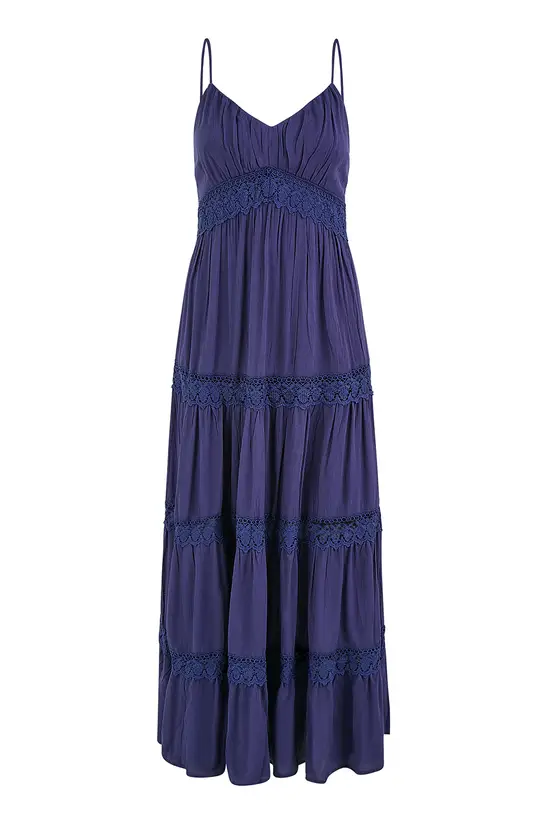 Yumi Navy Lace Tiered Strappy Maxi Dress - Image 4