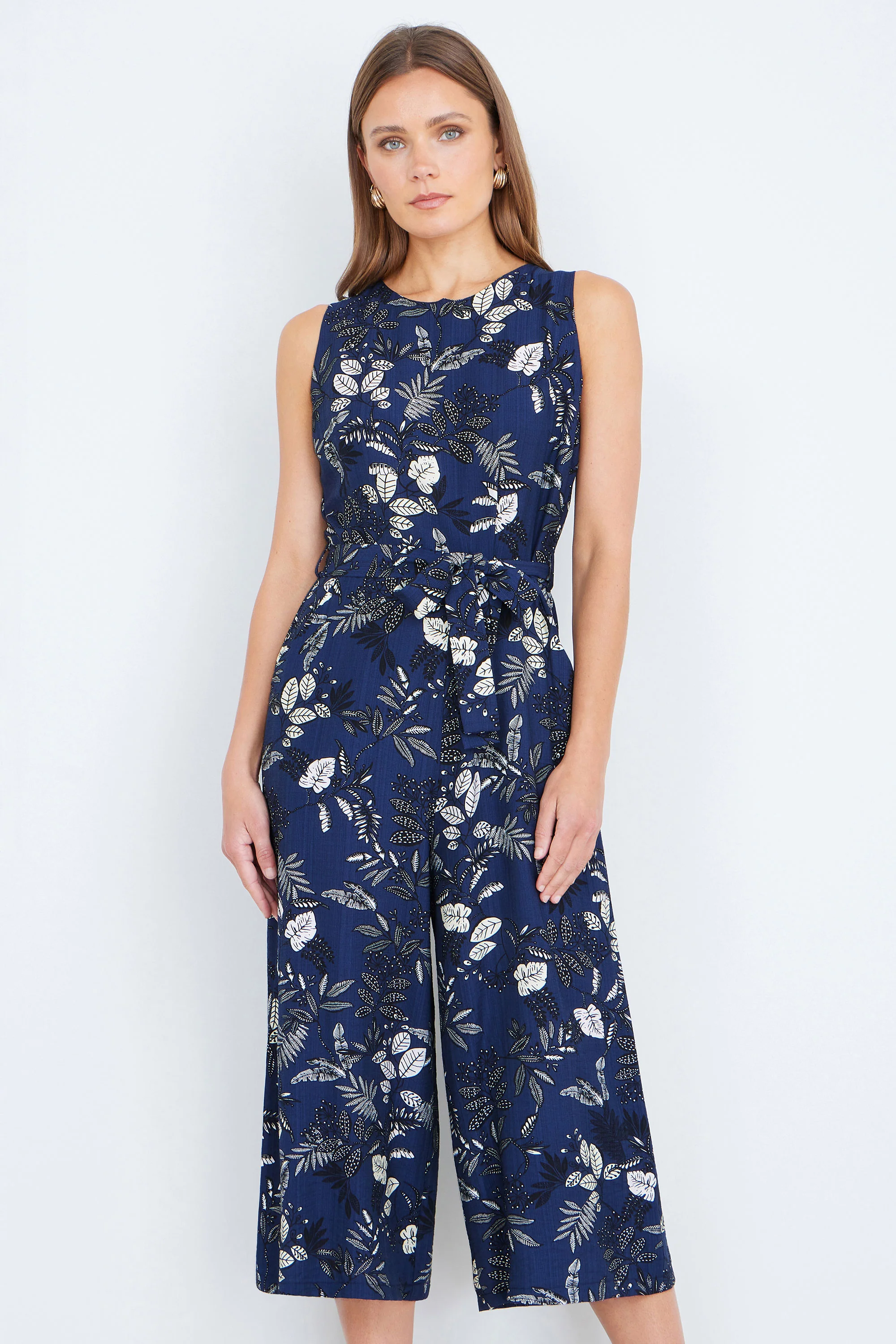 Yumi Navy Leaf Culotte Jumpsuit