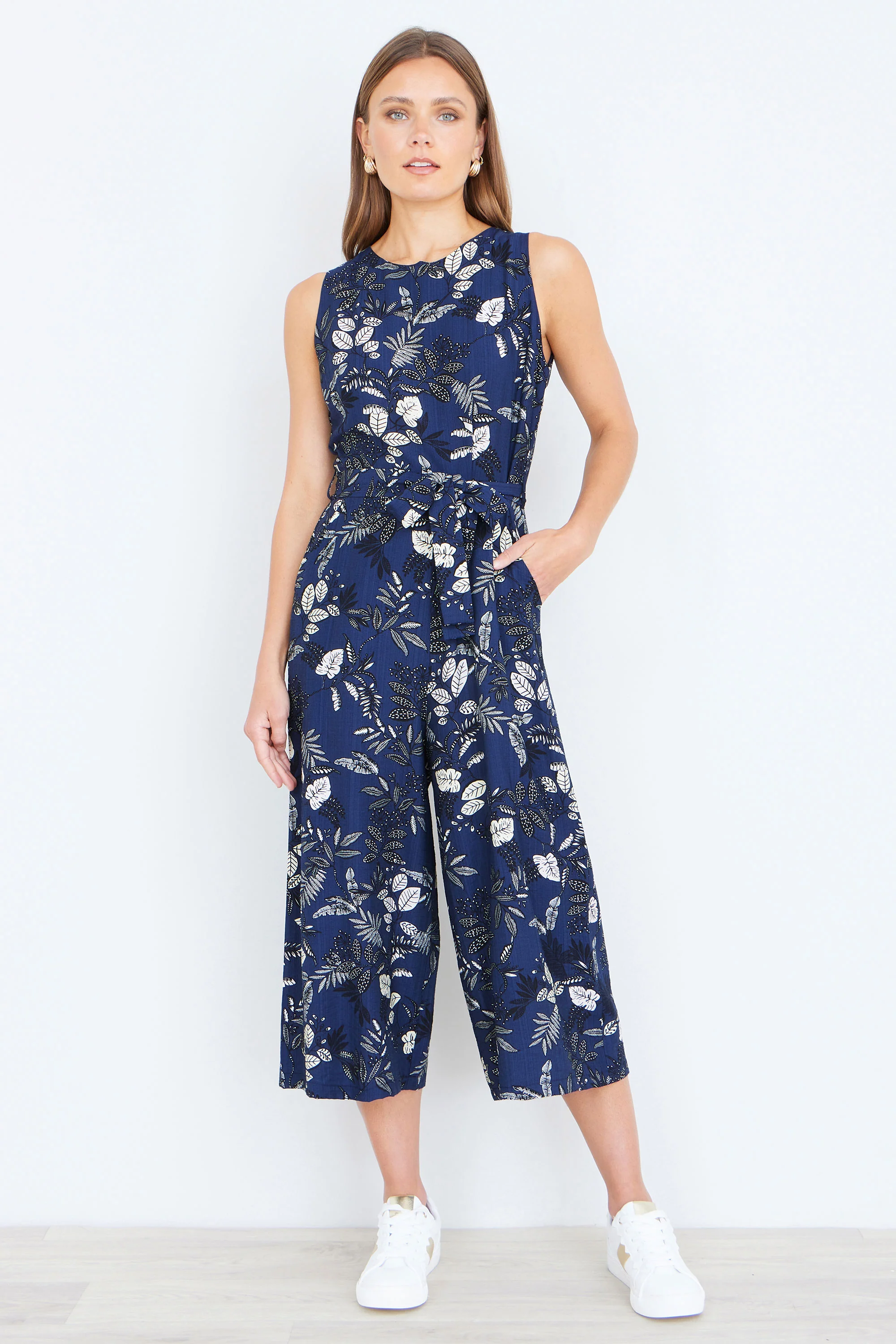 Yumi Navy Leaf Culotte Jumpsuit - Image 3