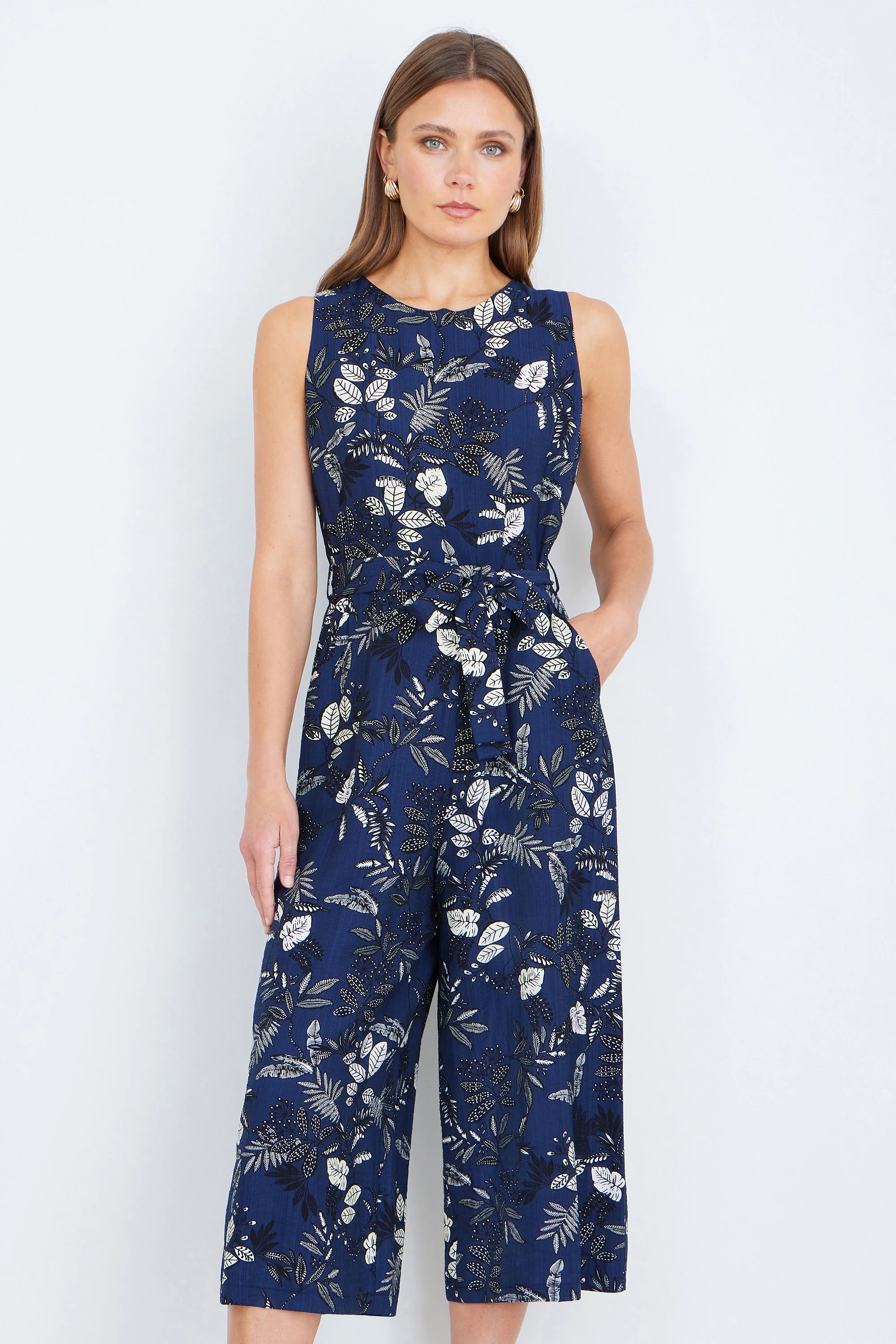 Yumi Navy Leaf Culotte Jumpsuit - Image 5