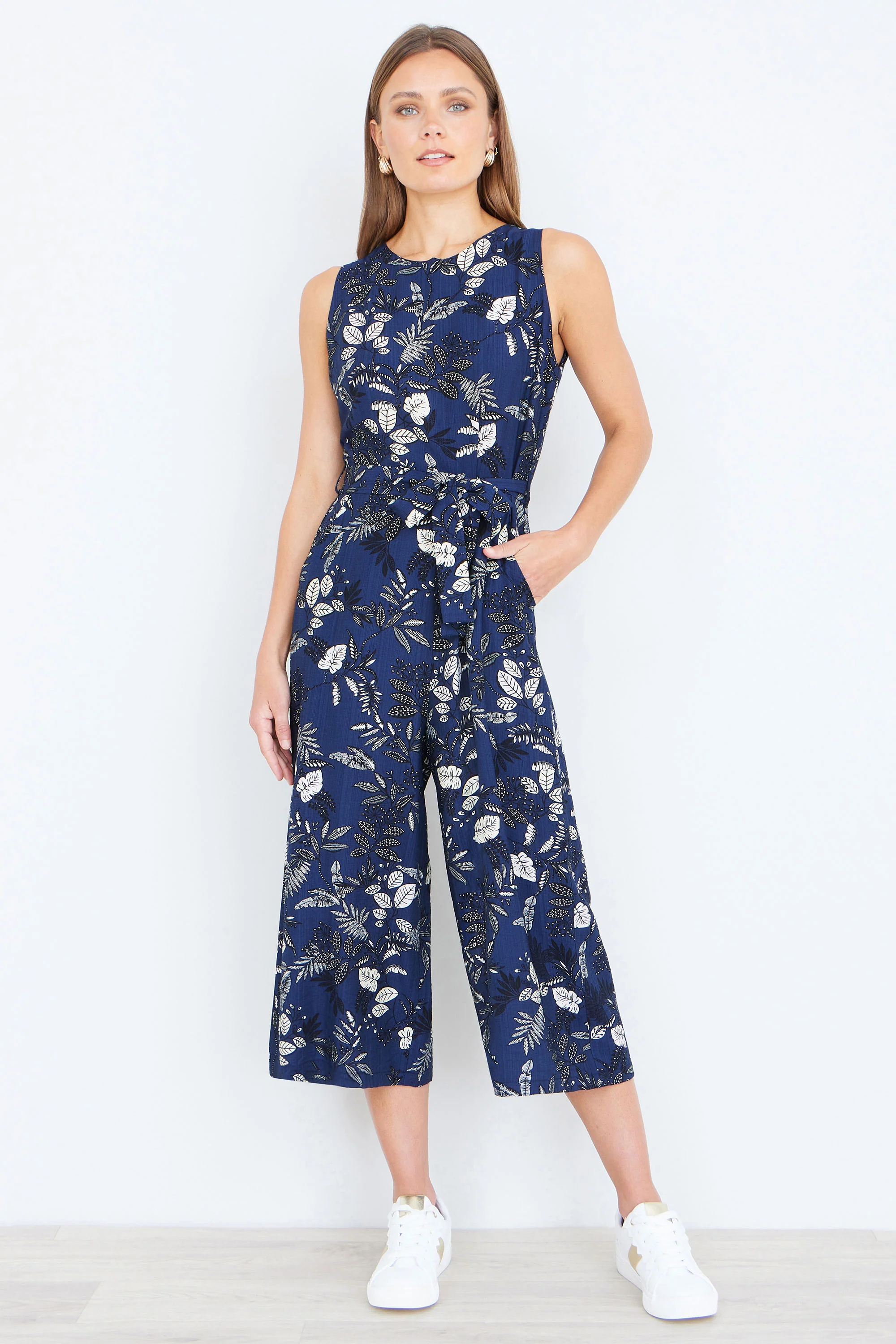 Yumi Navy Leaf Culotte Jumpsuit - Image 6