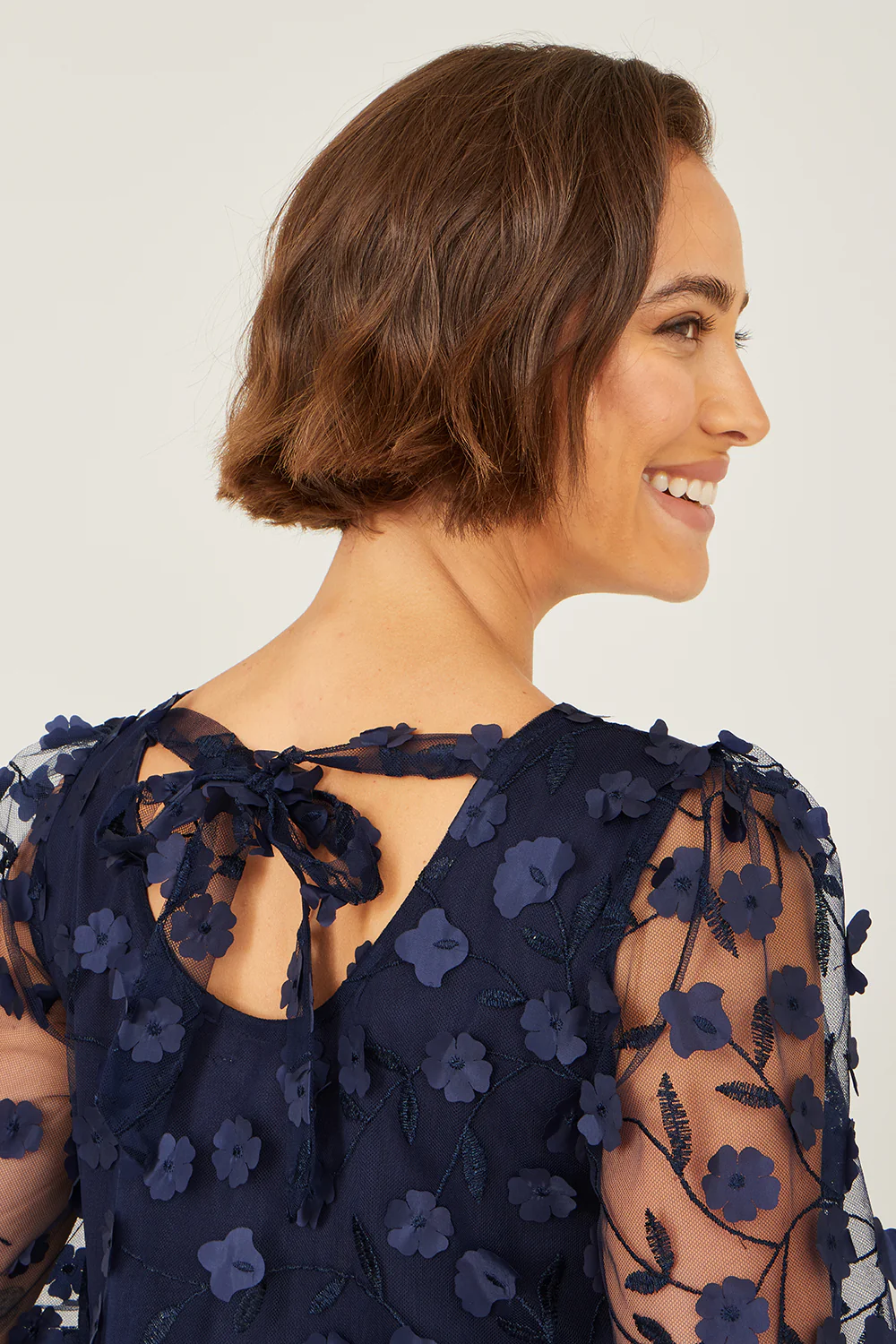 Yumi Navy Long Sleeve Floral Applique Tunic - Image 5