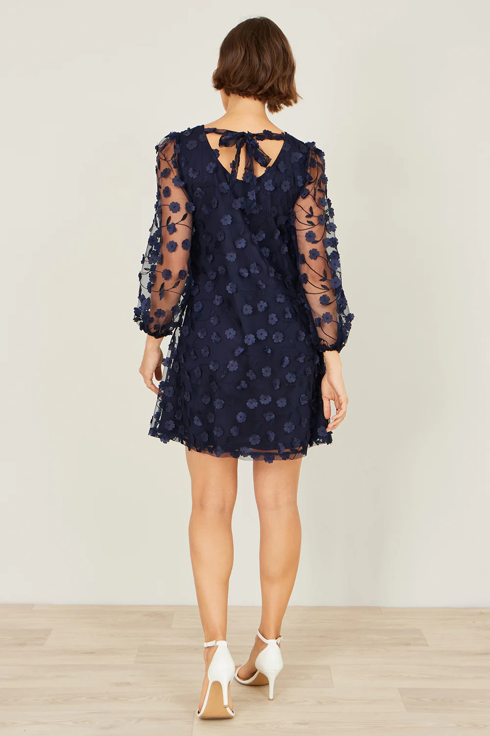 Yumi Navy Long Sleeve Floral Applique Tunic - Image 6