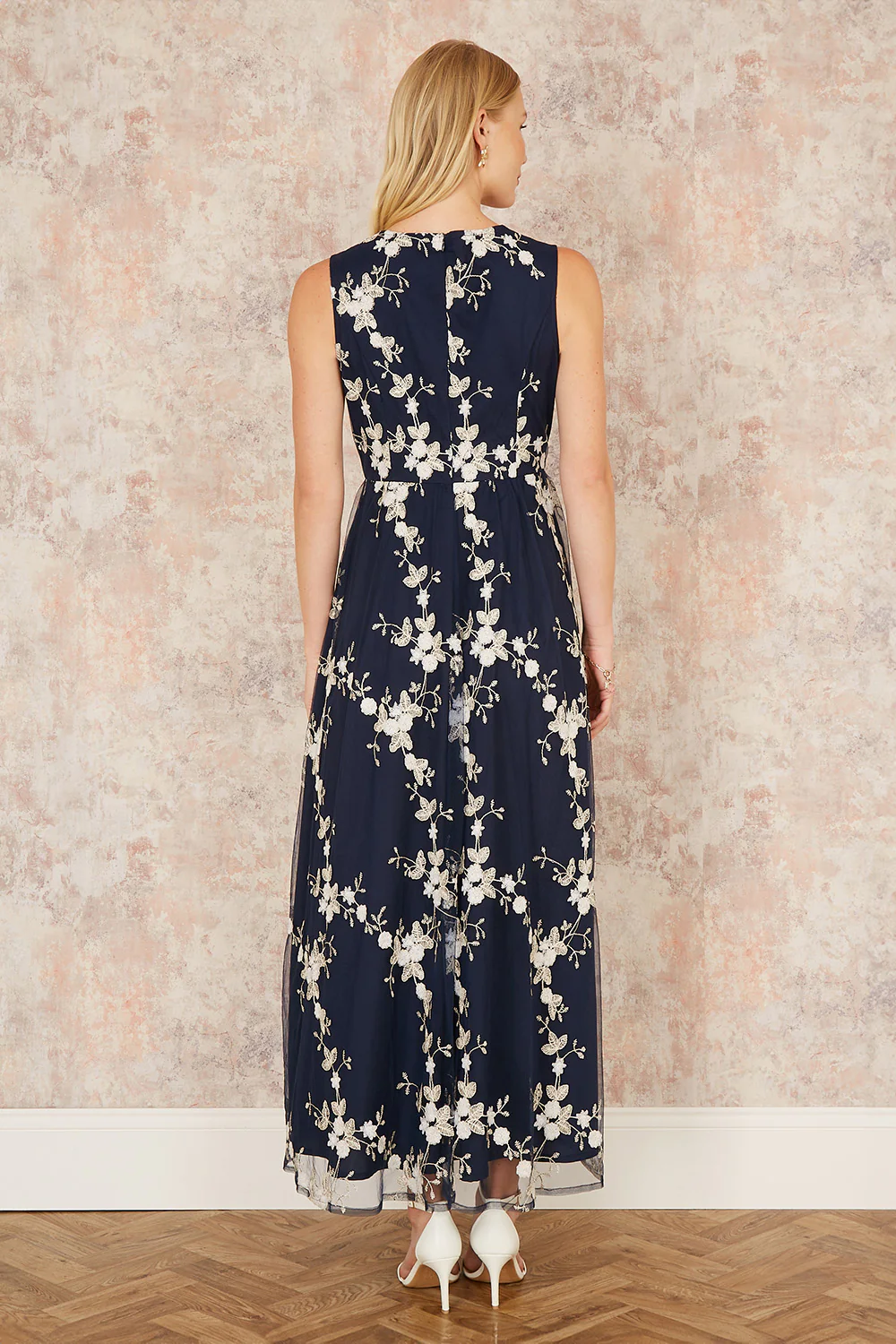 Yumi Navy Mesh Embroidered Maxi Dress - Image 5