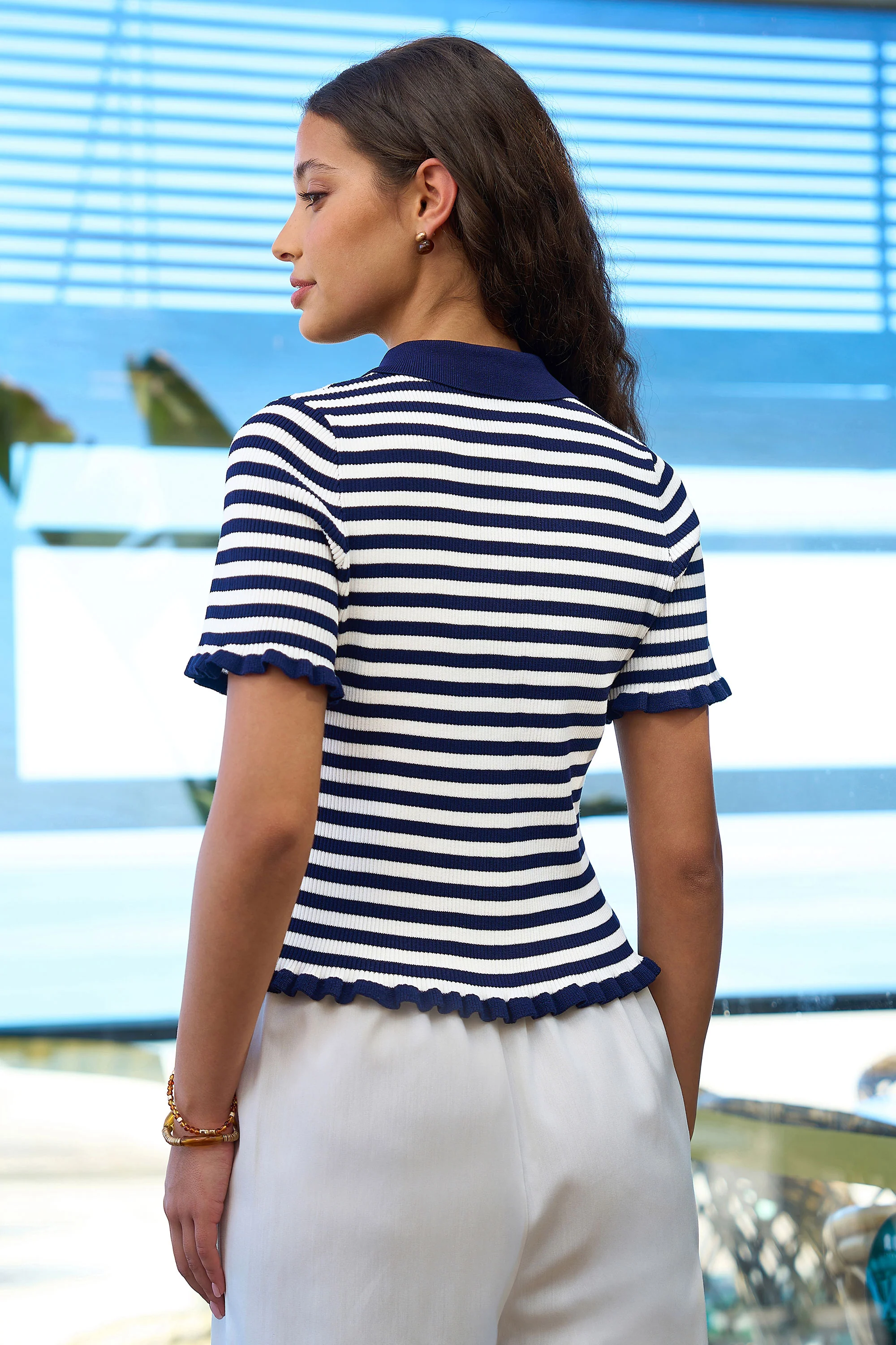 Yumi Navy Nautical Striped Knitted Top - Image 4