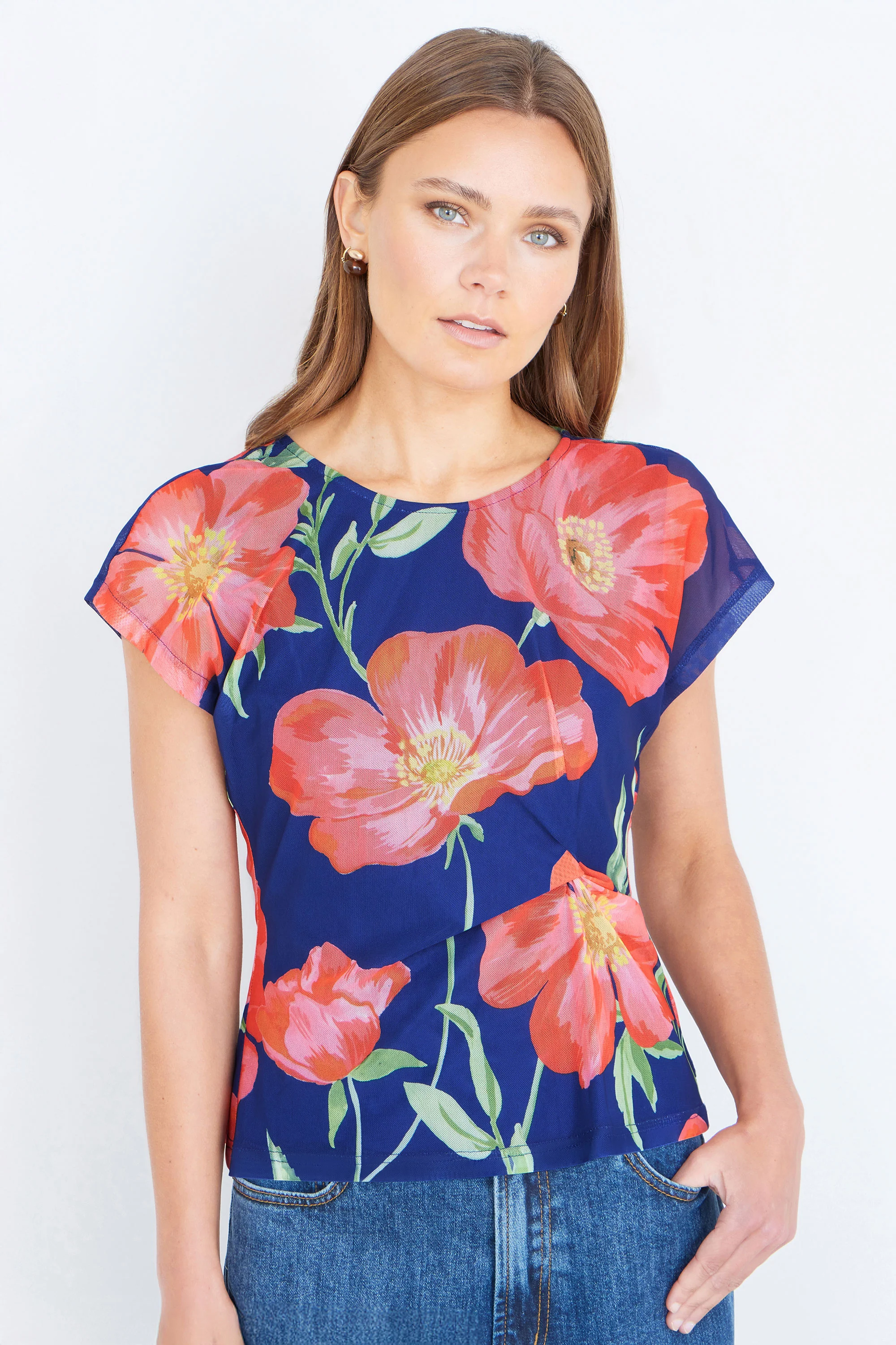 Yumi Navy Poppy Mesh Top - Image 5