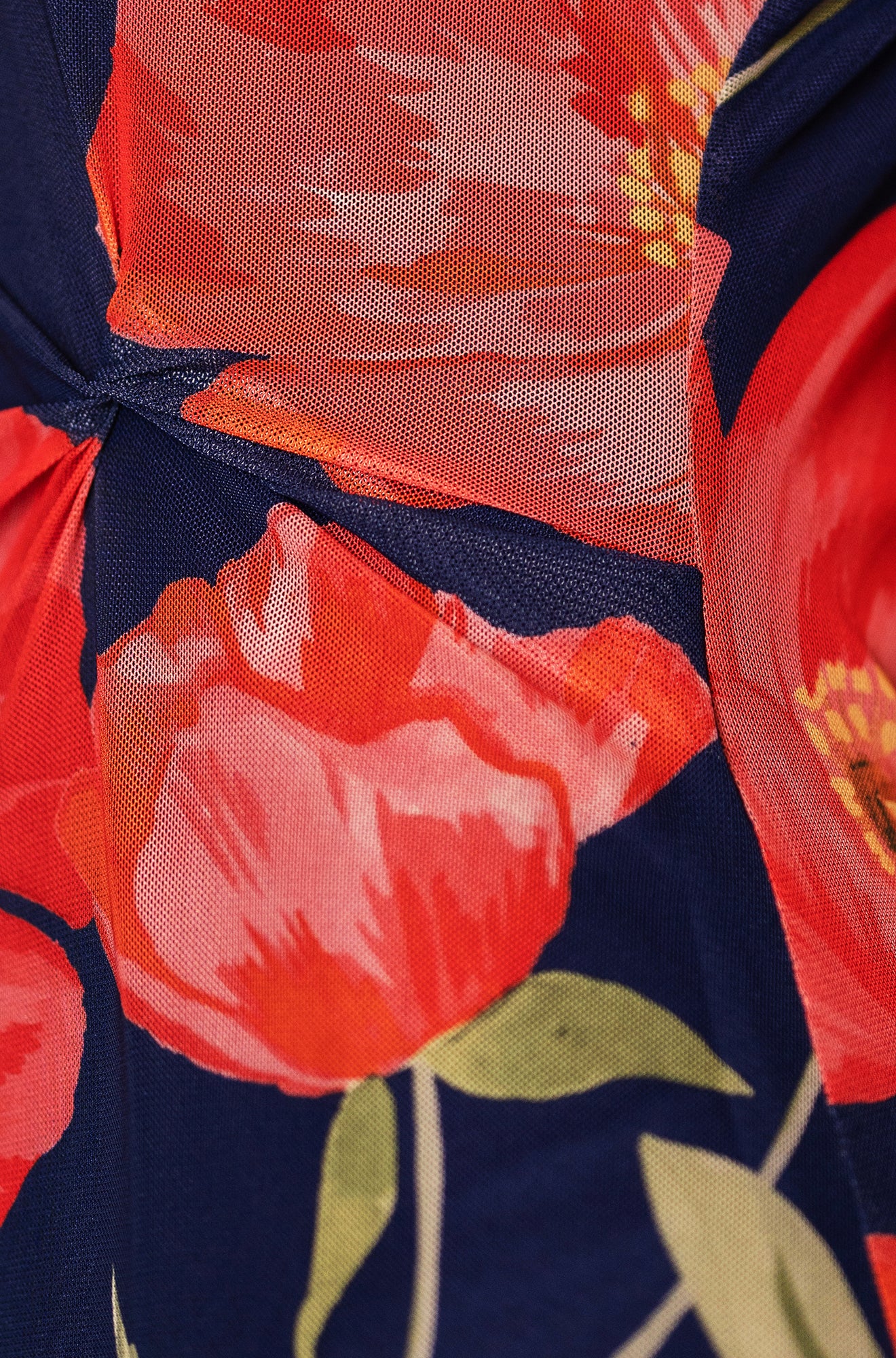 Yumi Navy Poppy Print Midi Mesh Dress - Image 6