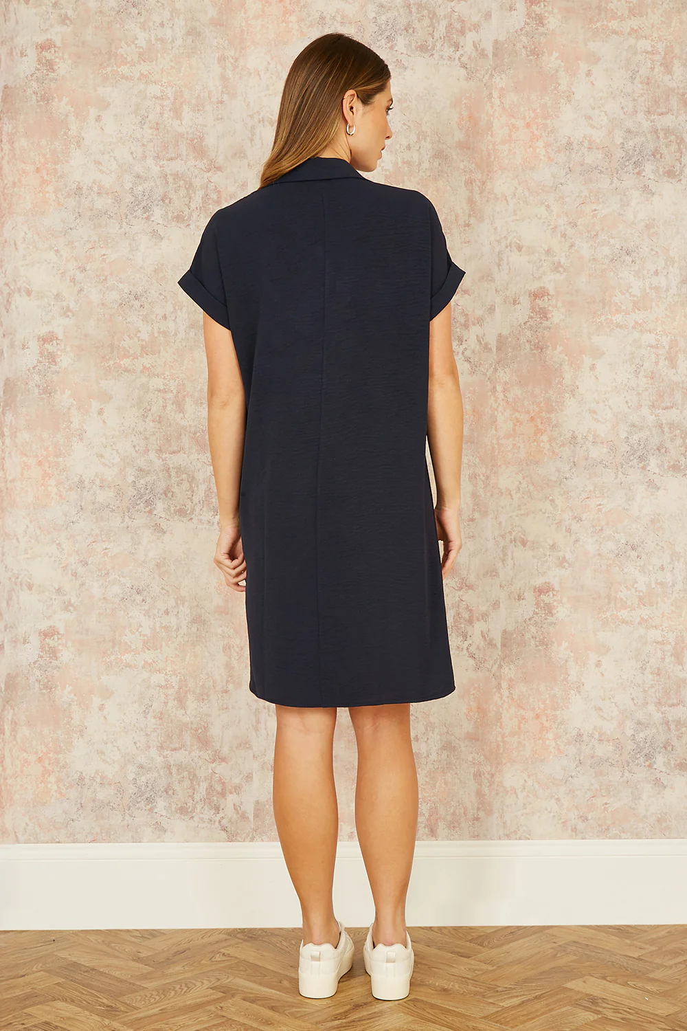 Yumi Navy Relaxed Fit Collared Tunic Dress - Image 3