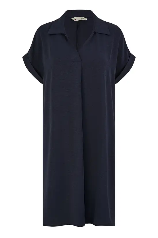 Yumi Navy Relaxed Fit Collared Tunic Dress - Image 5