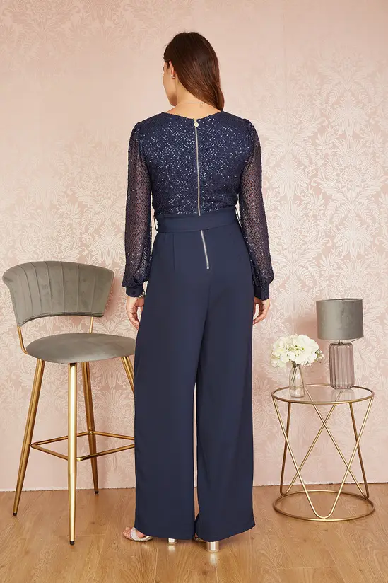 Yumi Navy Sequin Jumpsuit With Long Sleeves - Image 4