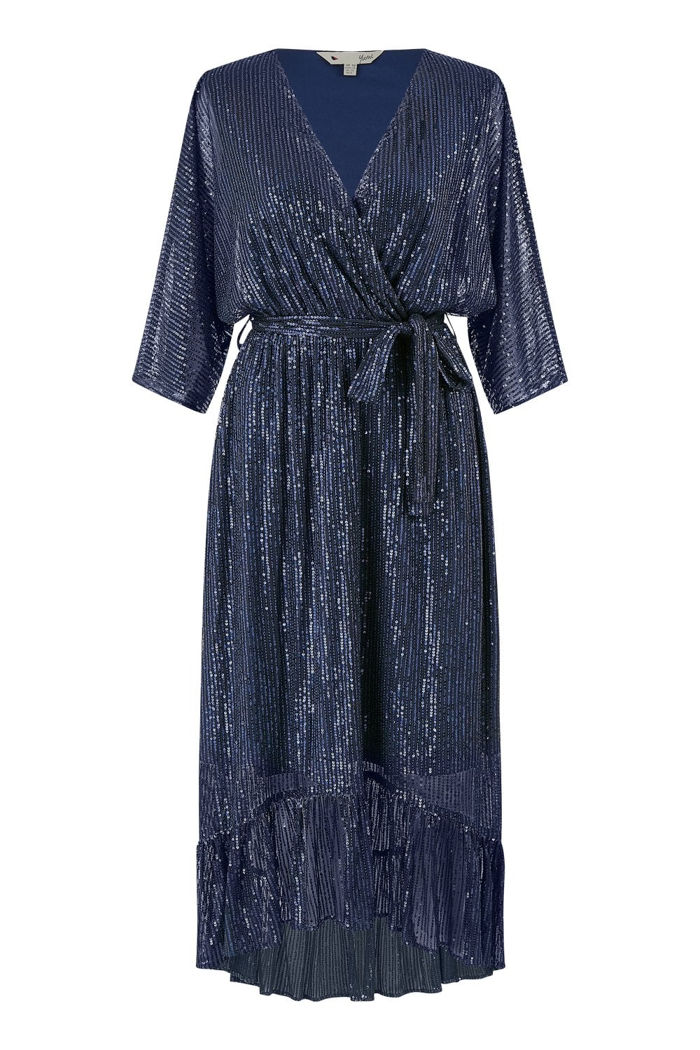 Yumi Navy Sequin Kimono Midi Wrap Dress - Image 7