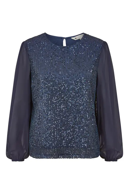 Yumi Navy Sequin Top With Sheer Sleeves - Image 5
