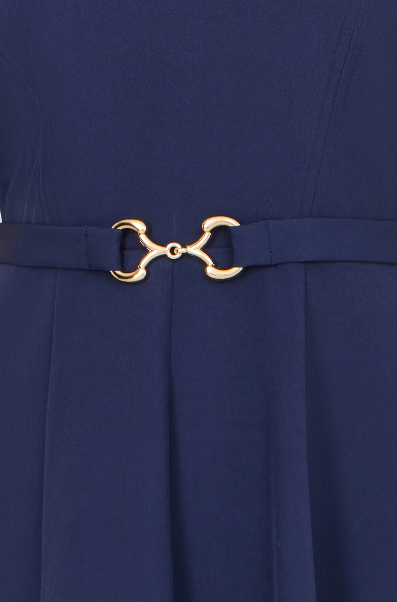 Yumi Navy Skater Dress With Puff Sleeves And Buckle Detail - Image 5