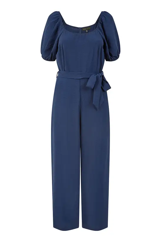 Yumi Navy Square Neck Puff Sleeve Culotte Jumpsuit - Image 4