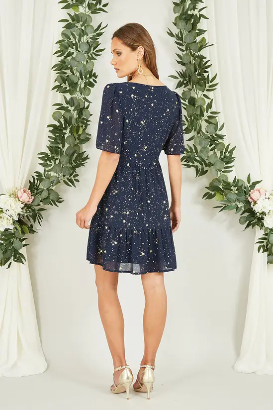 Yumi Navy Star Print Skater Dress - Image 2