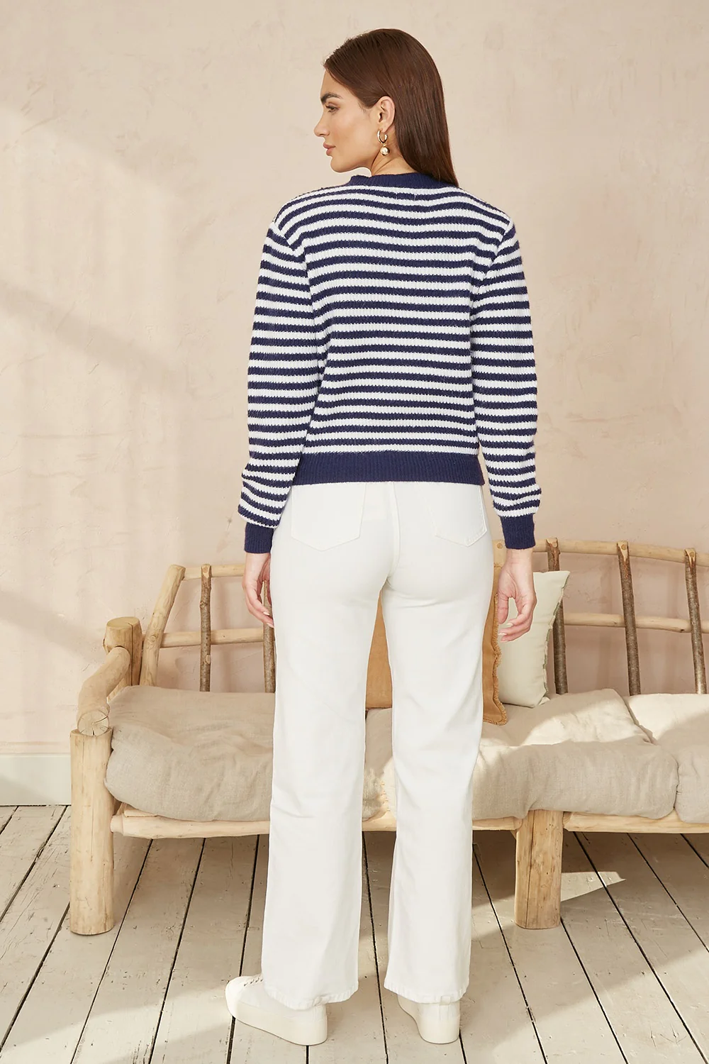 Yumi Navy Stripe Knit Relaxed Fit Cardigan - Image 4