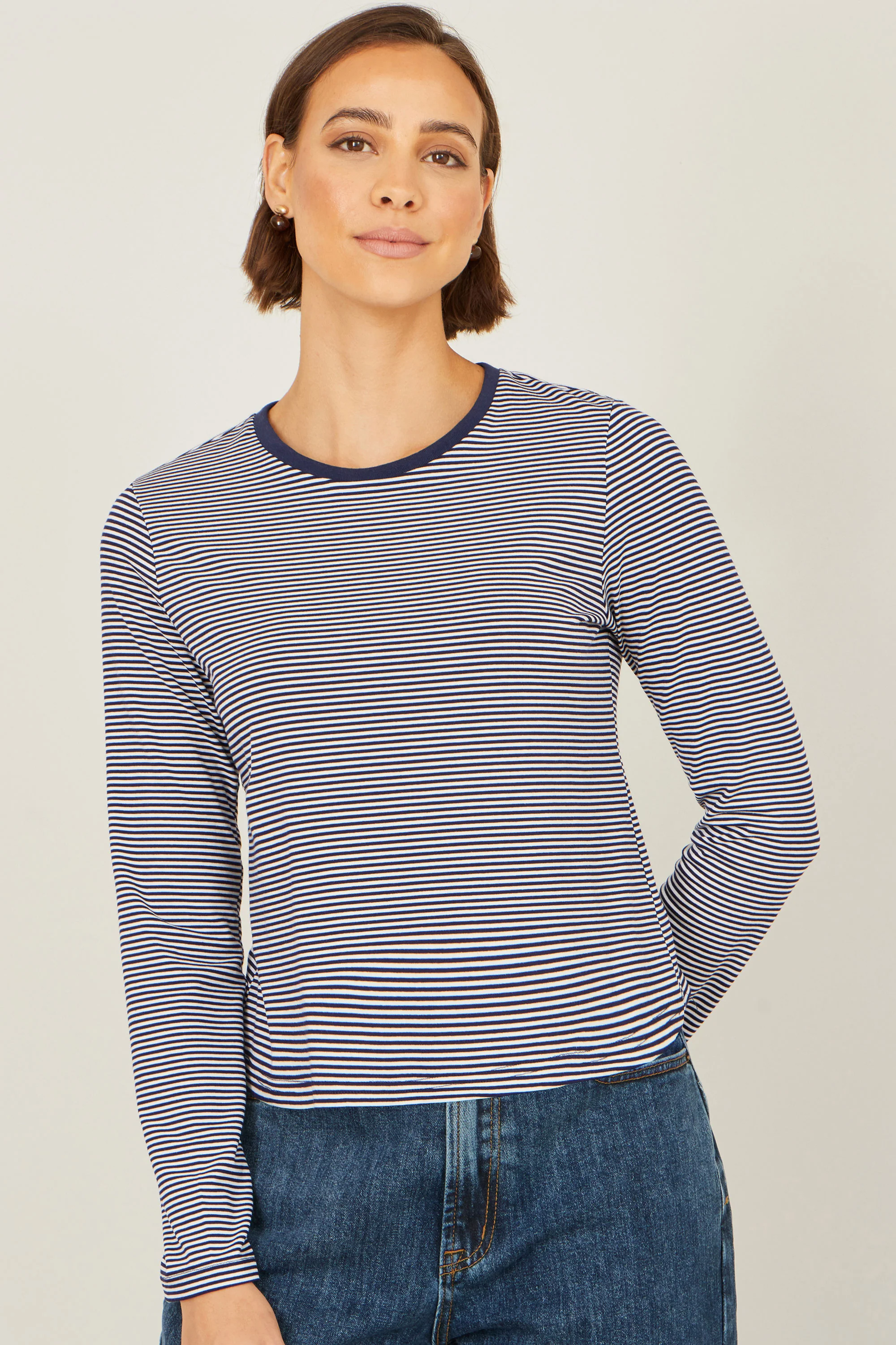 Yumi Navy Striped Jersey Long Sleeve T-Shirt - Image 4
