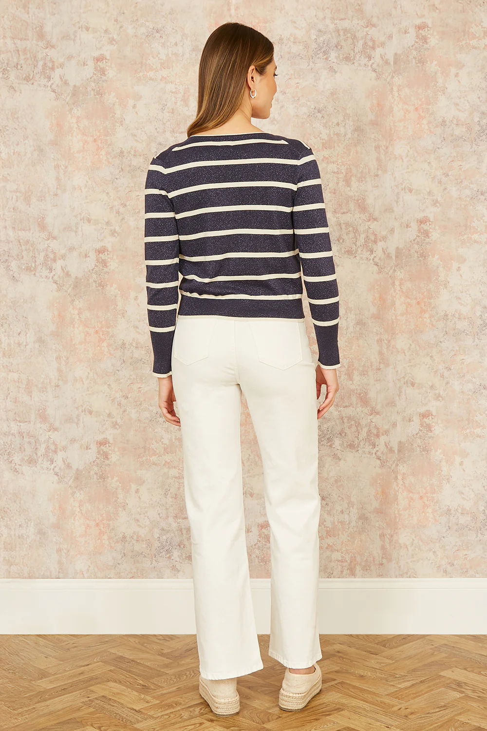 Yumi Navy Striped Sparkle Knitted Cardigan - Image 3
