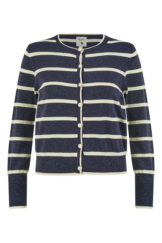 Yumi Navy Striped Sparkle Knitted Cardigan - Image 4