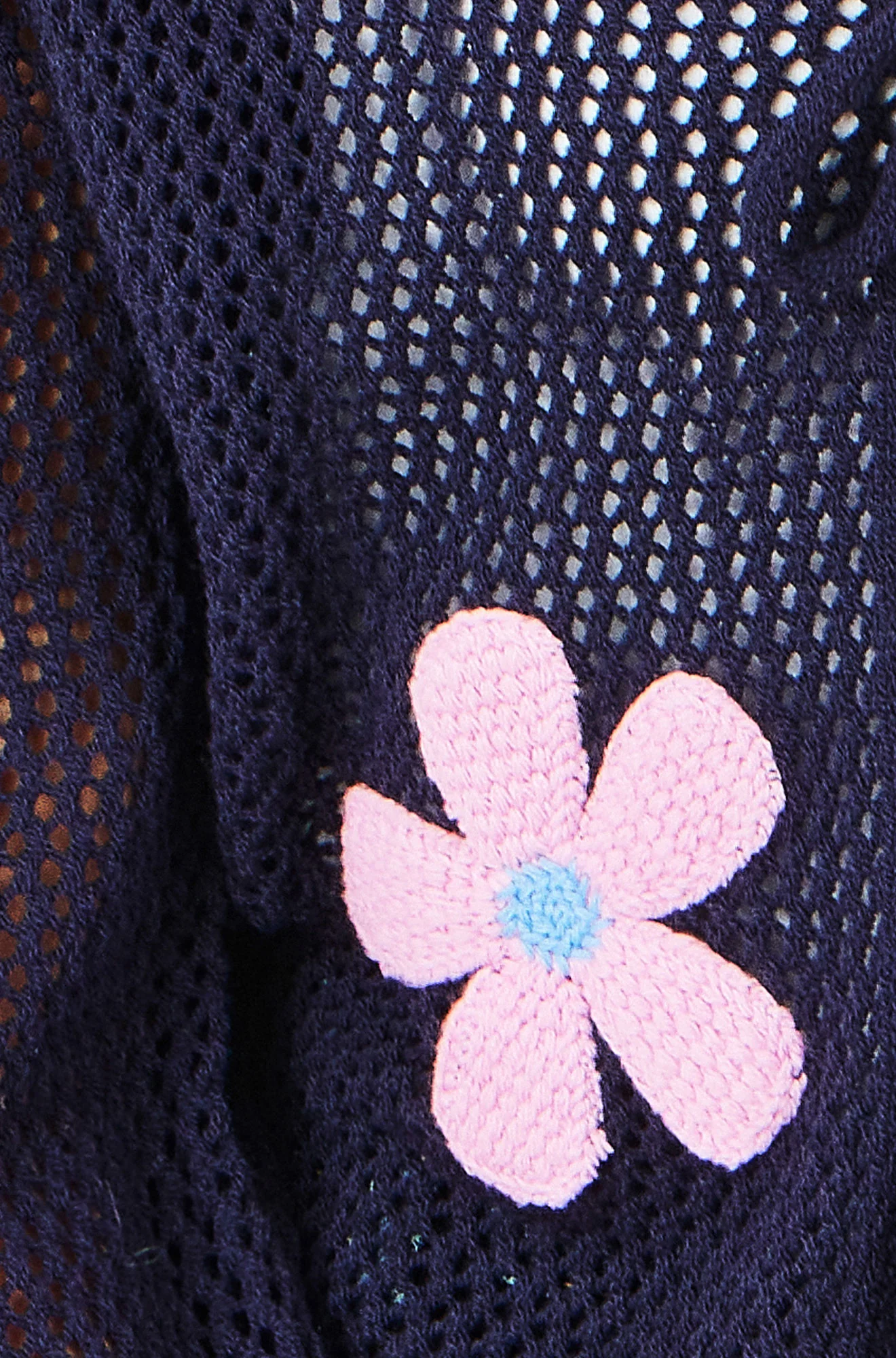 Yumi Navy Tie Front Cardigan With Flower Design - Image 6