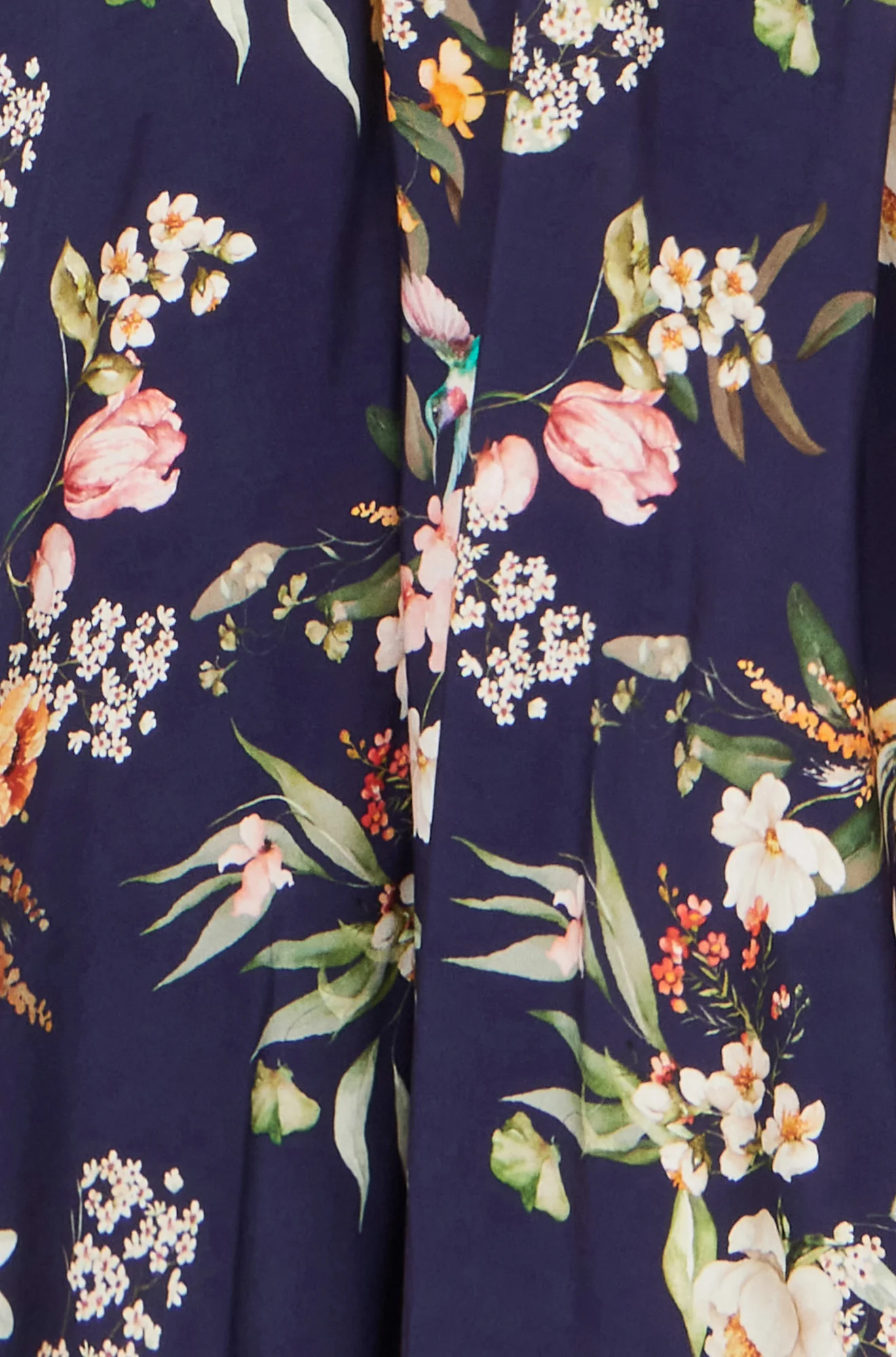 Yumi Navy Viscose Floral Print Midi Dress With Ruched Waist - Image 6