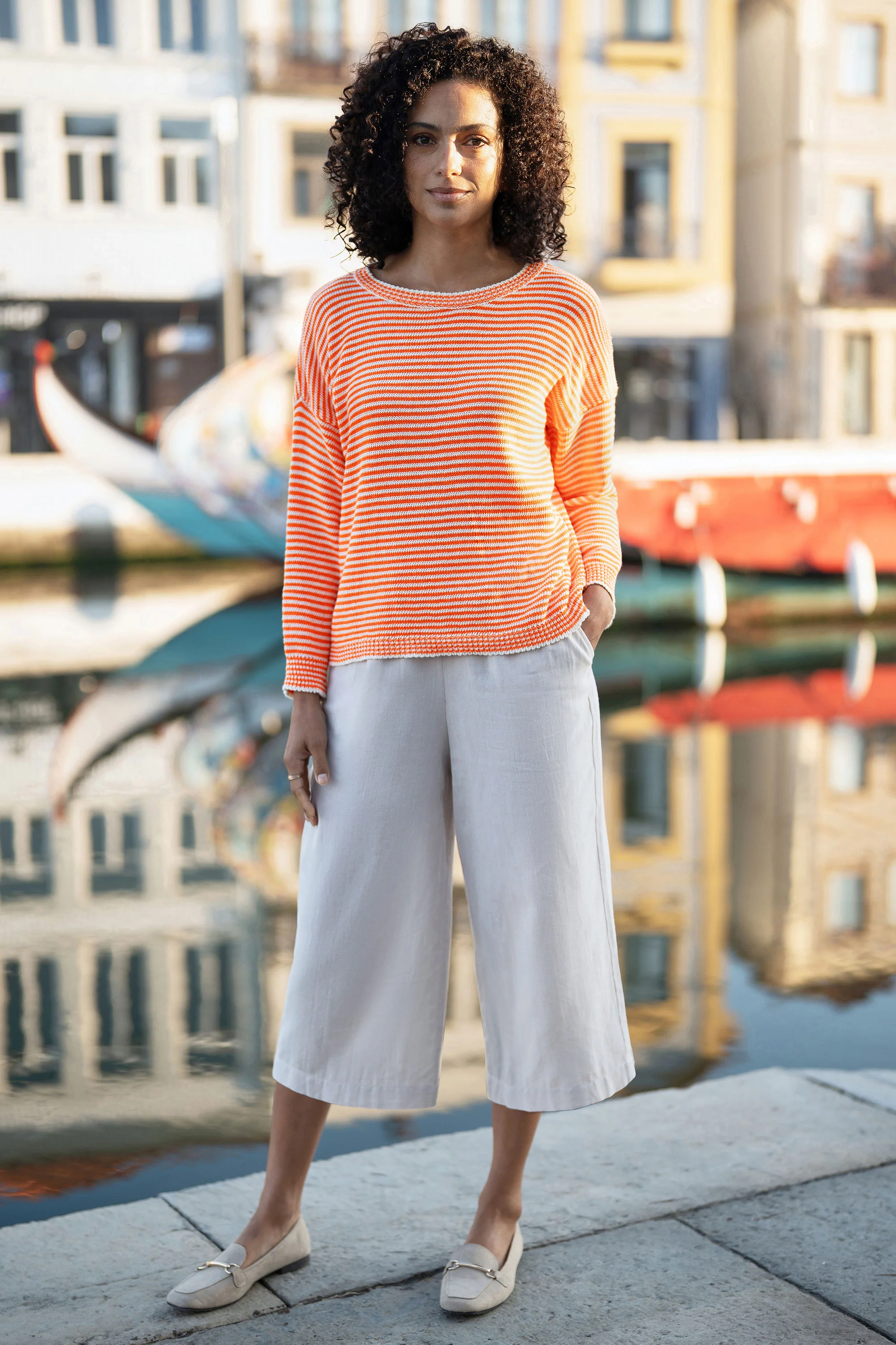 Yumi Orange Knitted Stripe Relaxed Jumper - Image 2