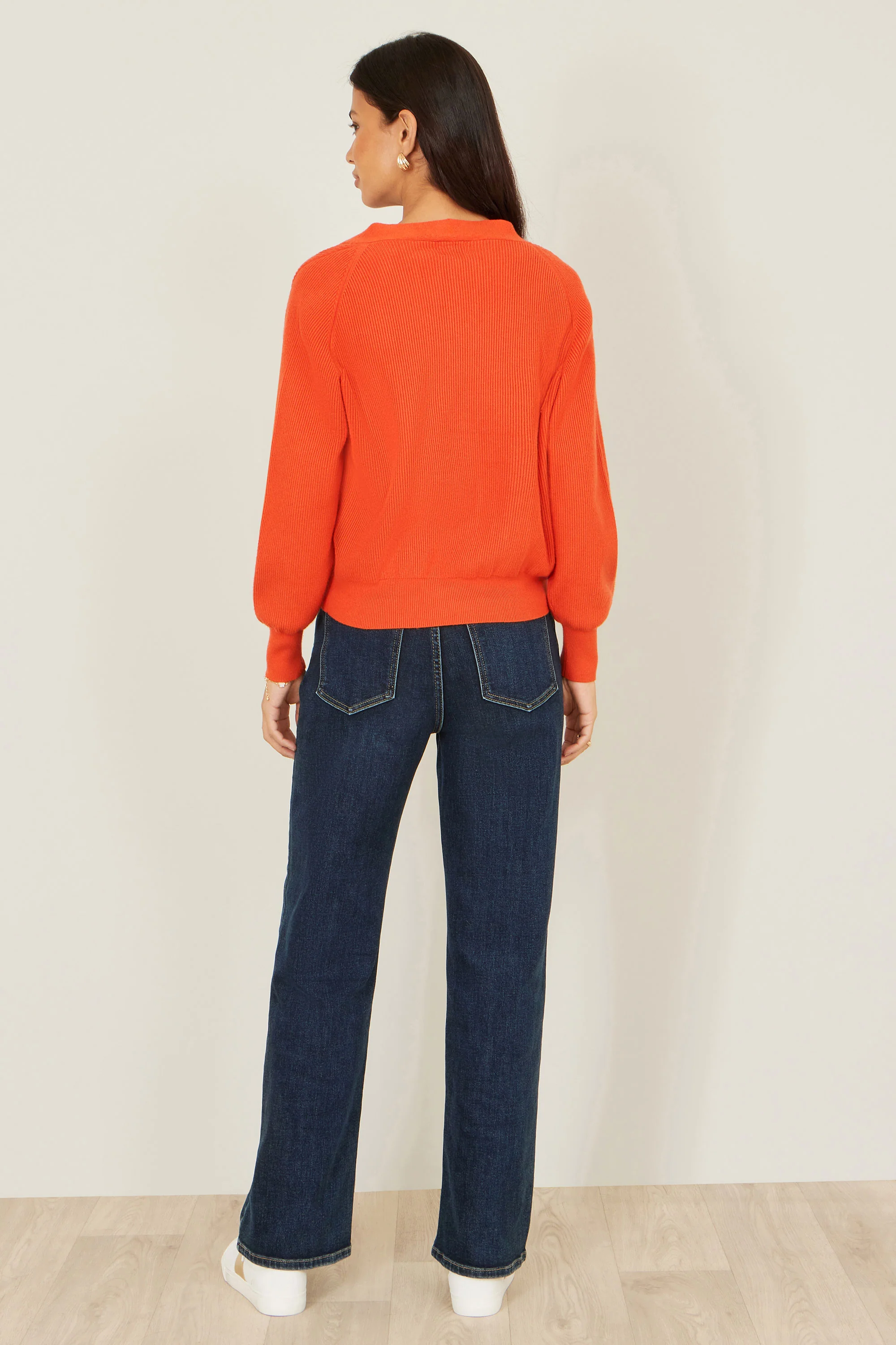 Yumi Orange Relaxed Fit Cardigan With Stitch Detail - Image 4