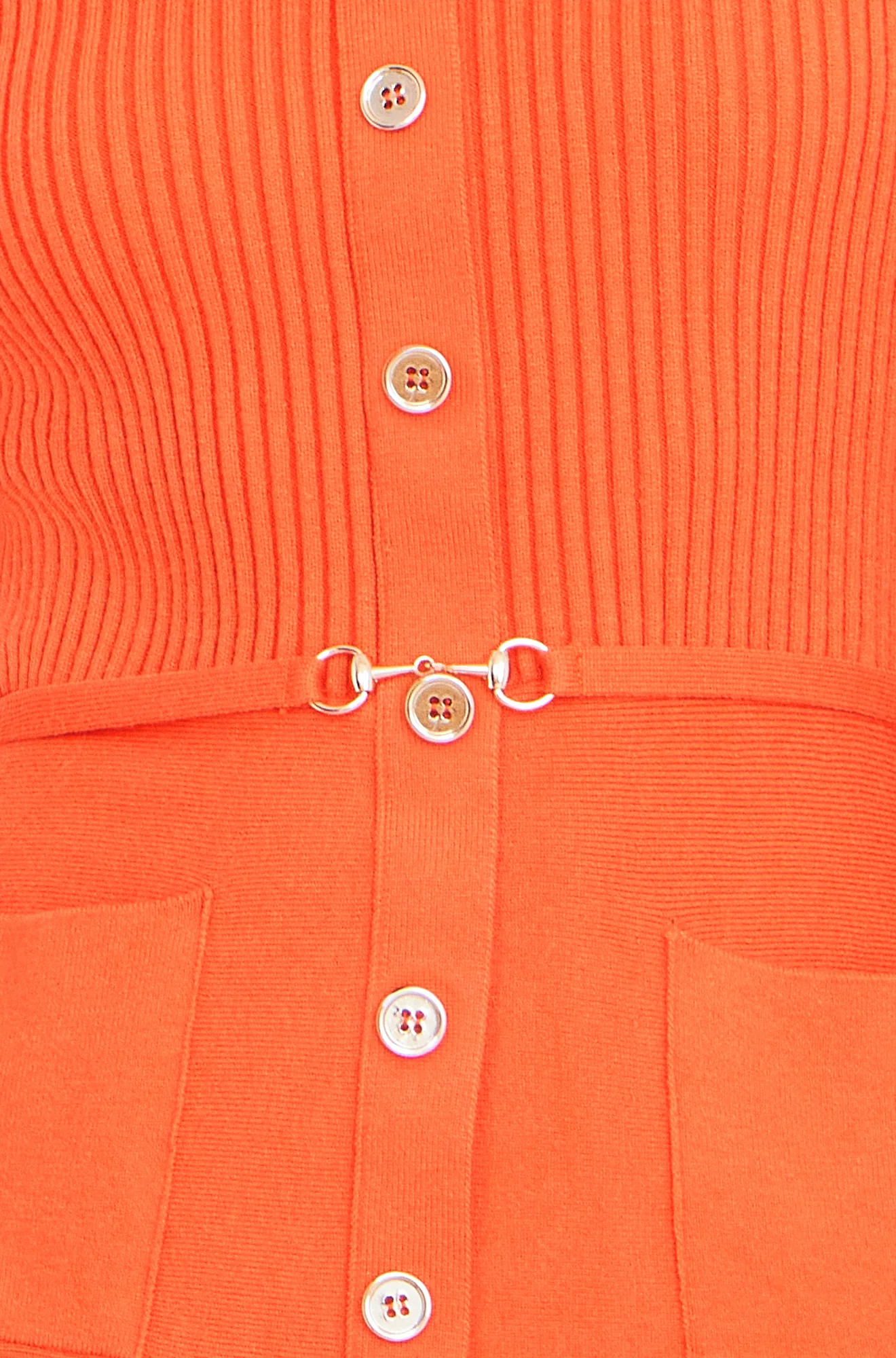 Yumi Orange Rib Knitted Skater Dress With Buckle Detail - Image 5