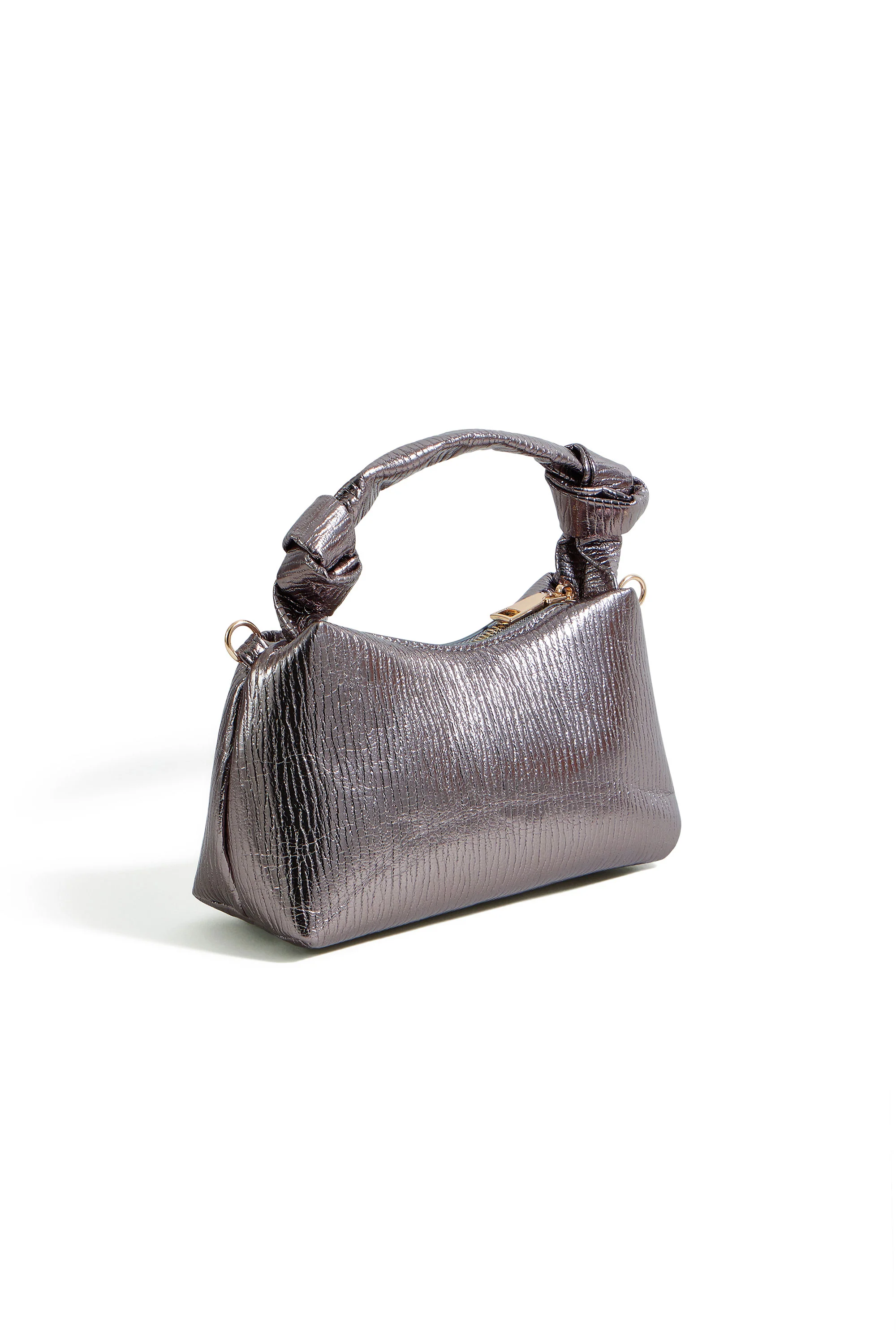 Yumi Pewter Textured Small Knot Handle Handbag - Image 4