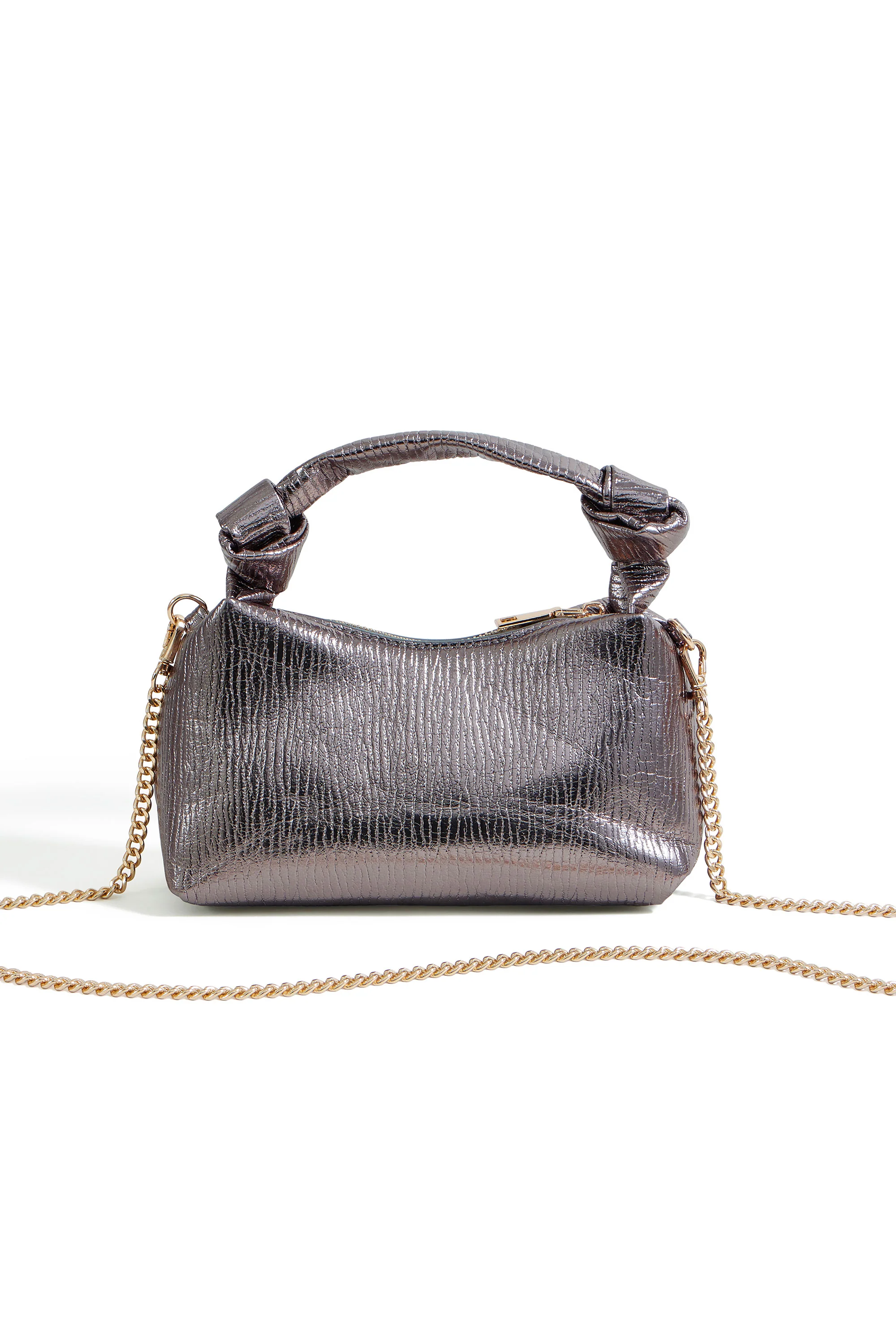 Yumi Pewter Textured Small Knot Handle Handbag - Image 5