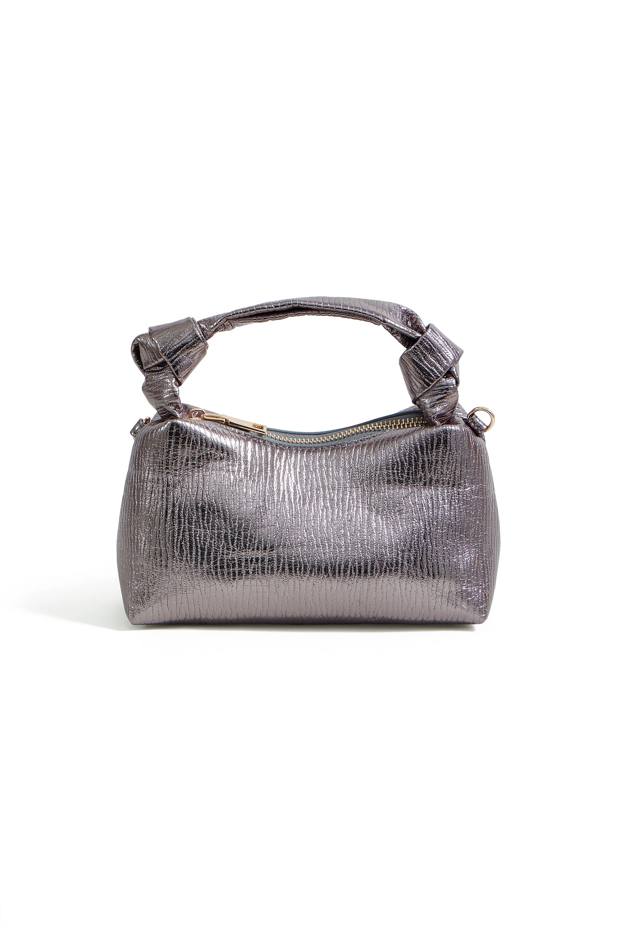 Yumi Pewter Textured Small Knot Handle Handbag - Image 6