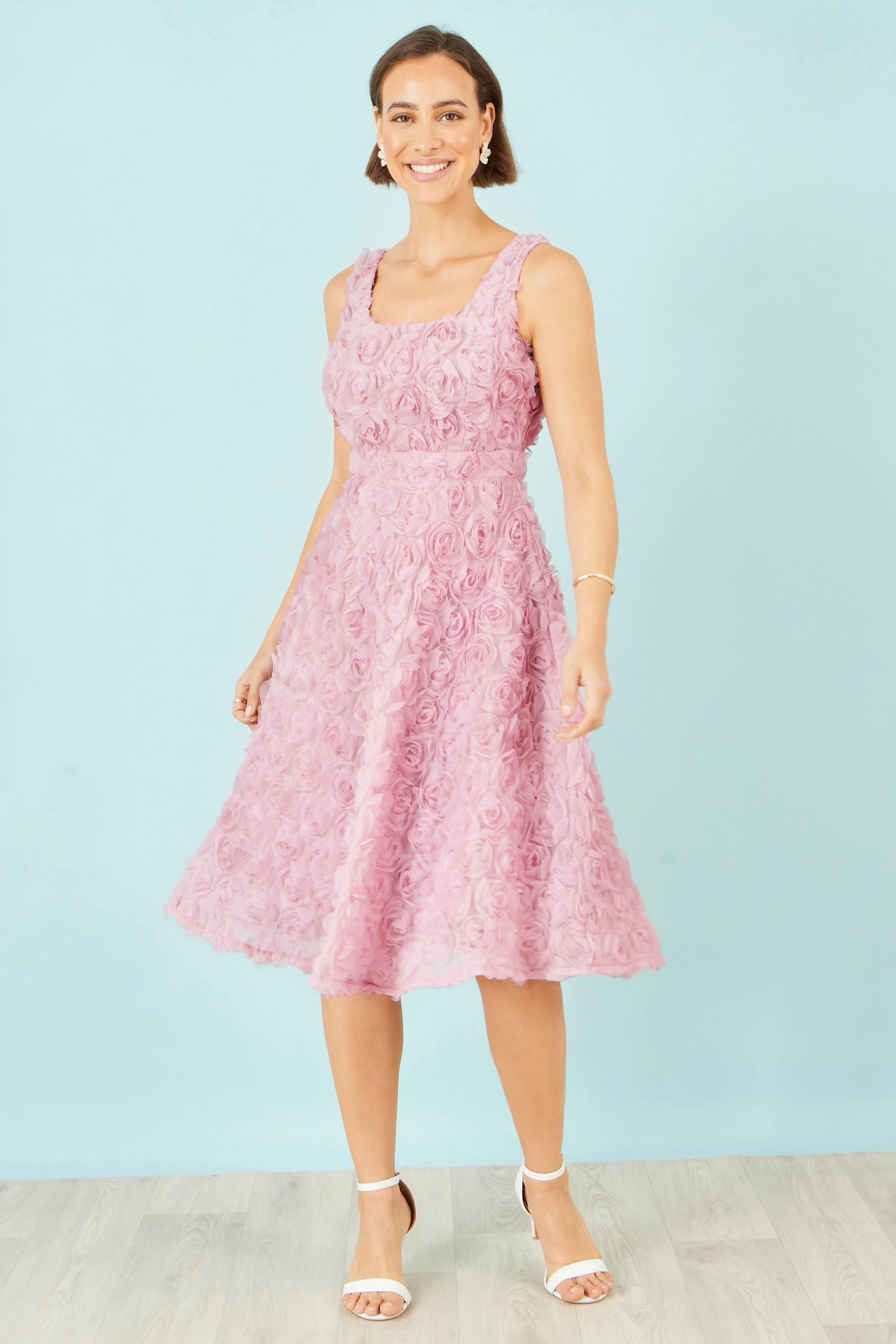 Yumi Pink Applique Floral Skater Dress