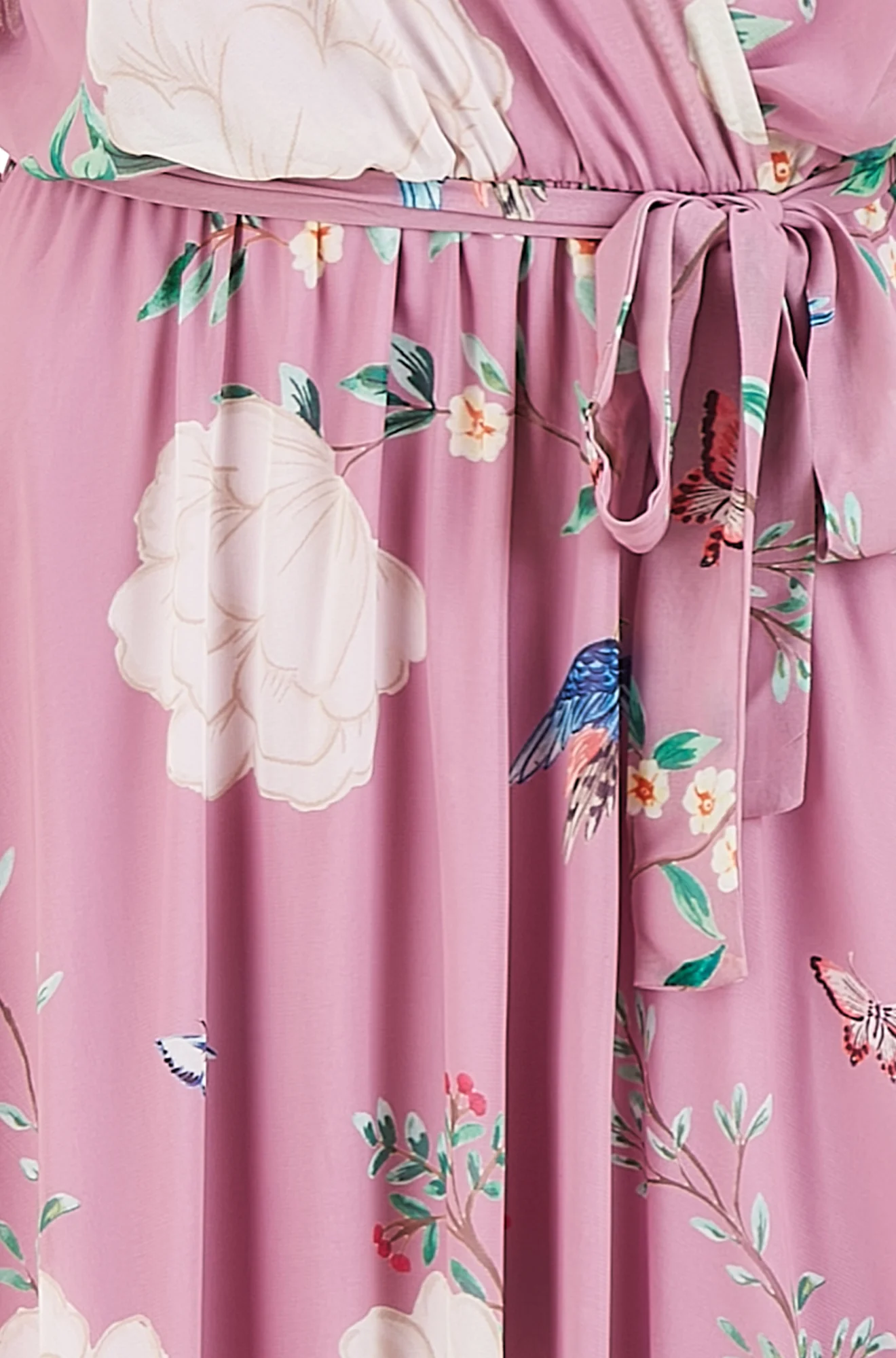 Yumi Pink Bird and Floral Print Midi Wrap Dress - Image 5