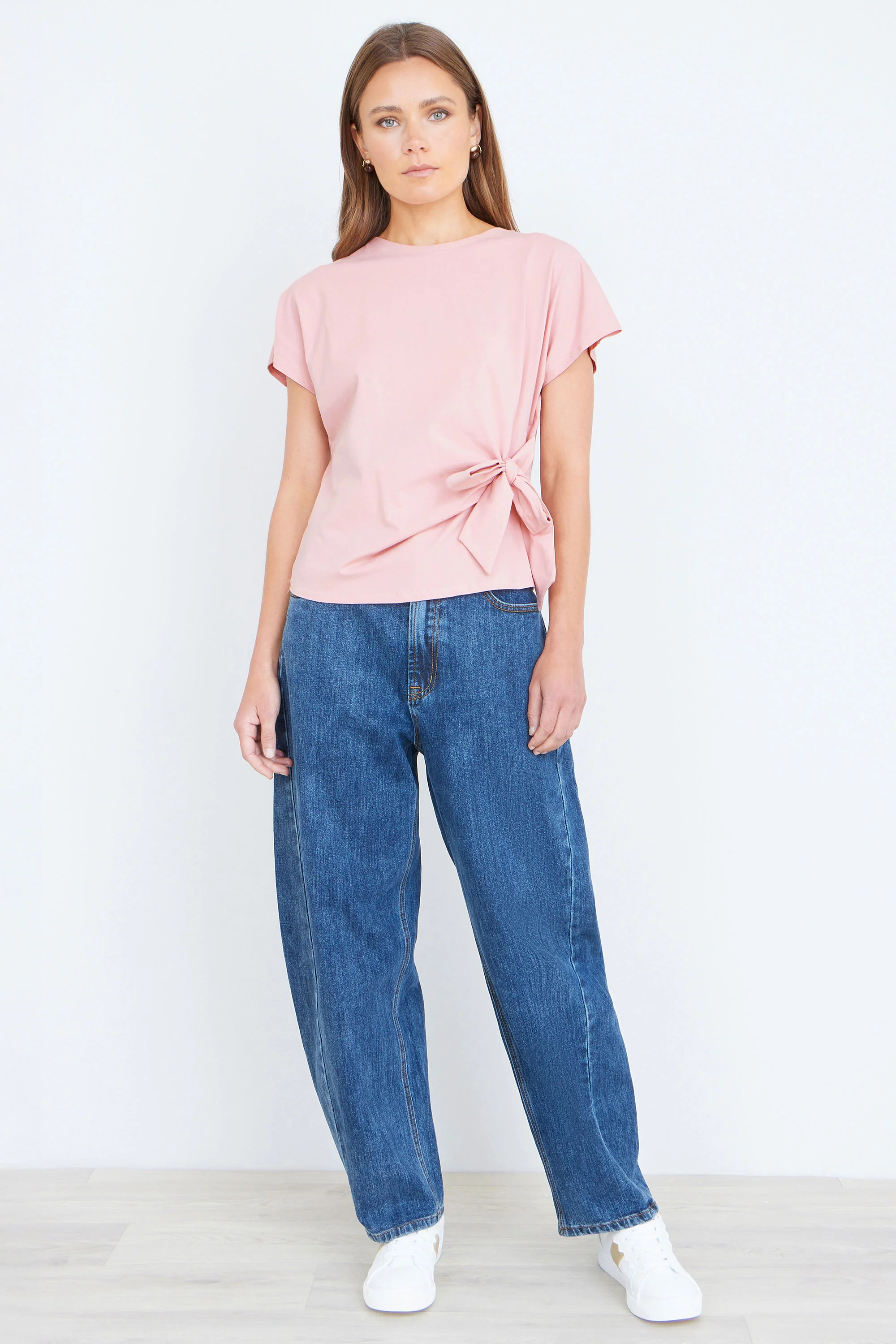 Yumi Pink Cotton Jersey Top With Knot Detail - Image 2