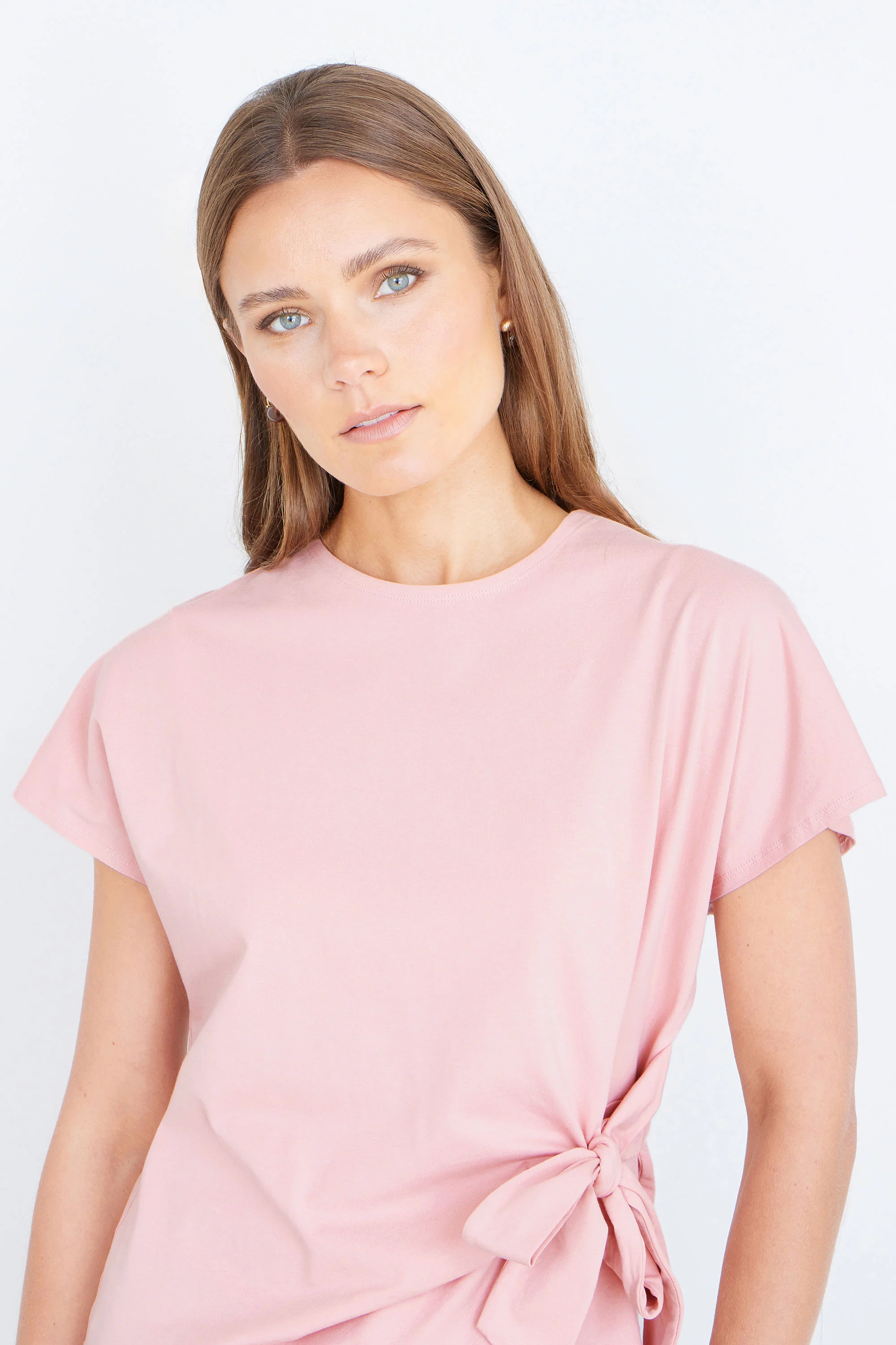 Yumi Pink Cotton Jersey Top With Knot Detail - Image 3