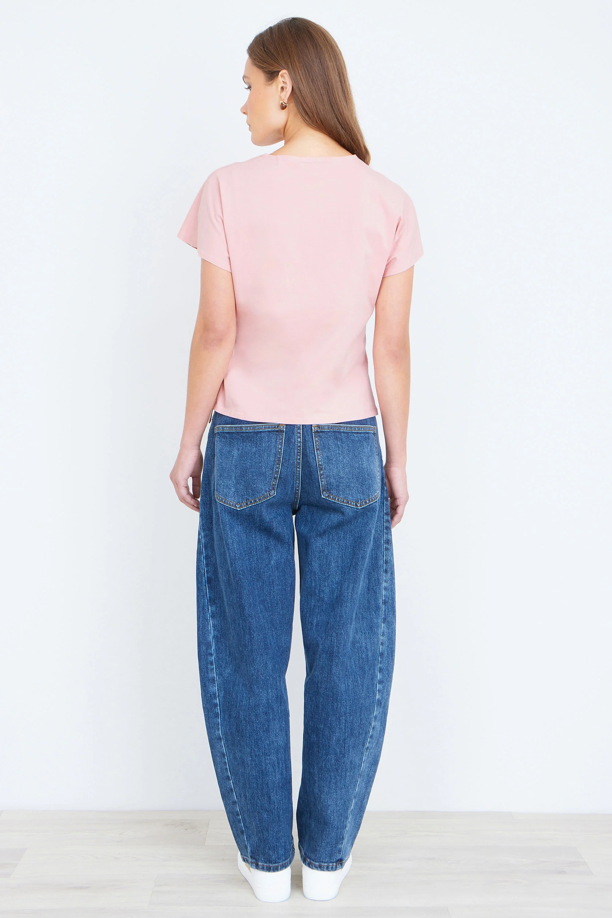 Yumi Pink Cotton Jersey Top With Knot Detail - Image 4