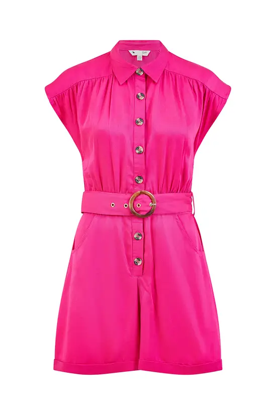 Yumi Pink Cotton Twill Button Up Playsuit With Matching Belt - Image 4