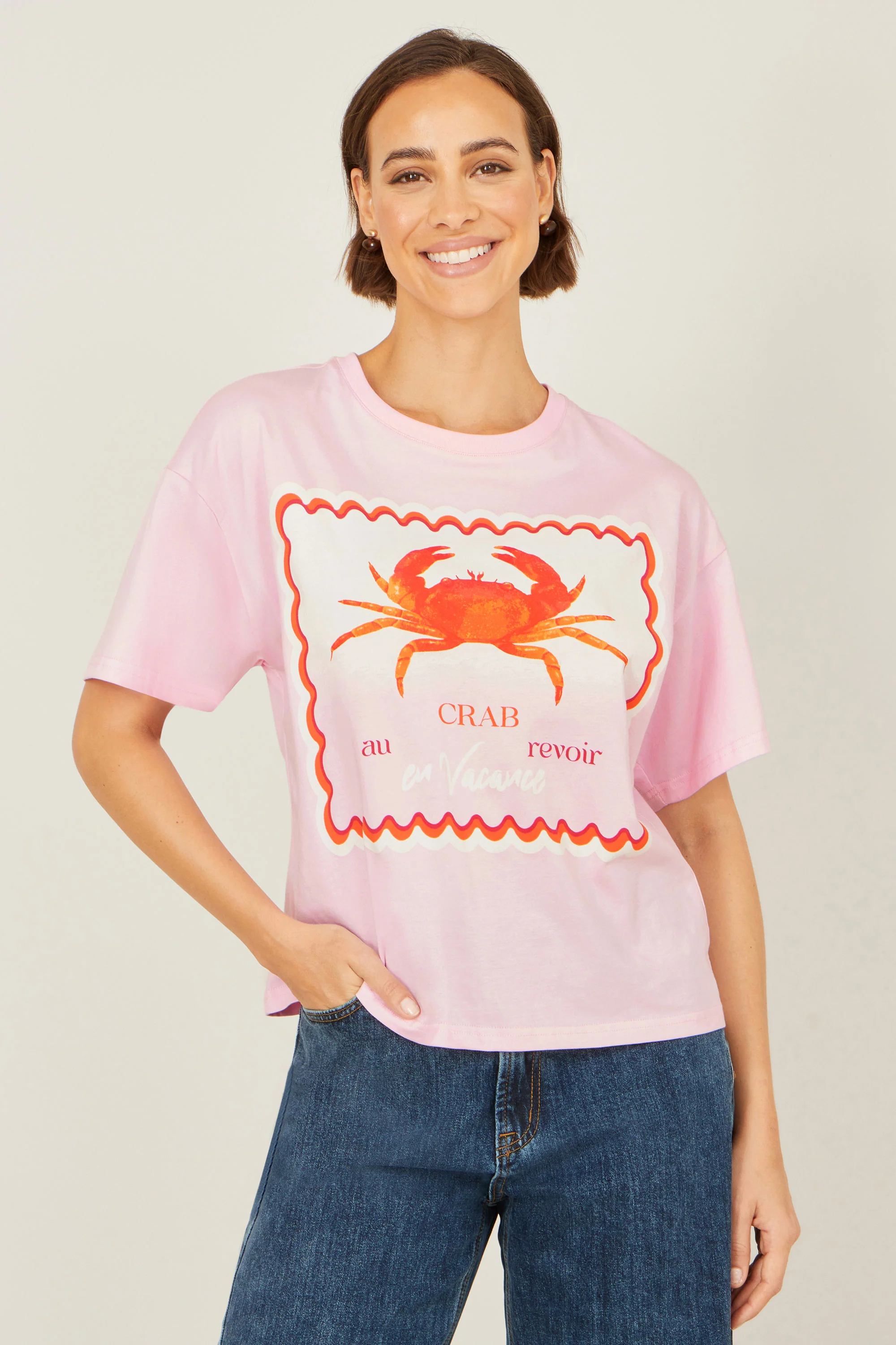 Yumi Pink Crab Vacation Print T Shirt - Image 3