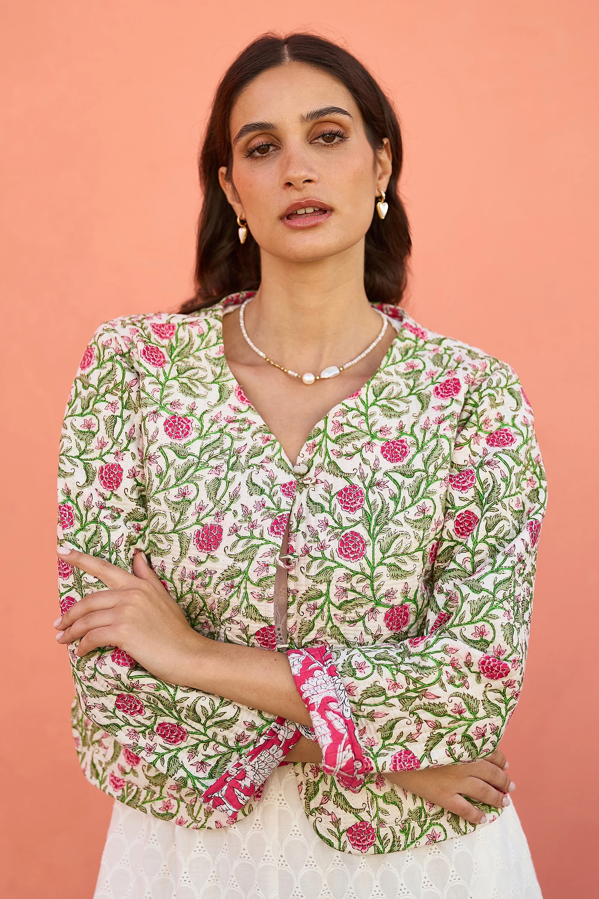 Yumi Pink Floral Reversible Cotton Quilted Jacket - Image 2