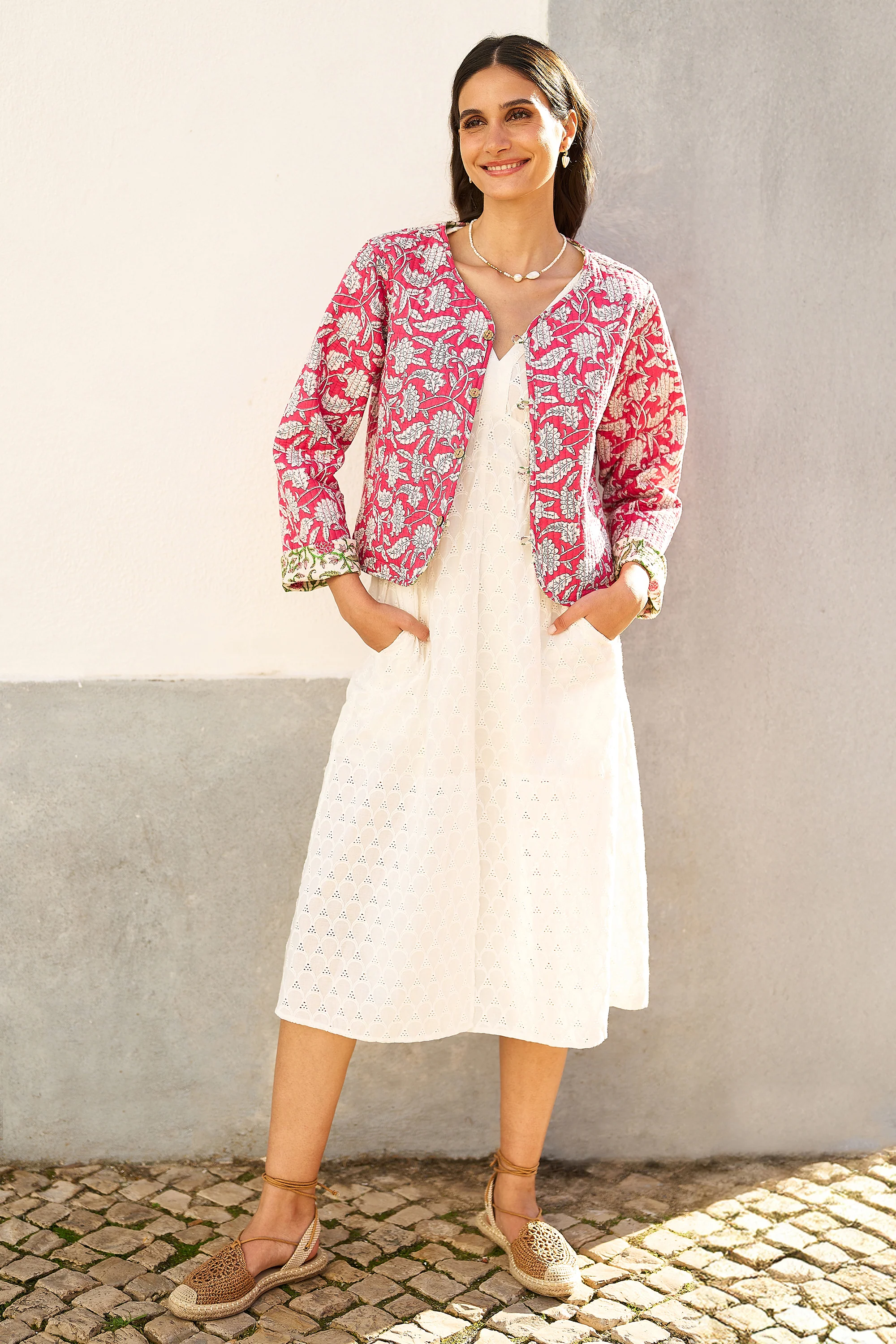 Yumi Pink Floral Reversible Cotton Quilted Jacket - Image 5