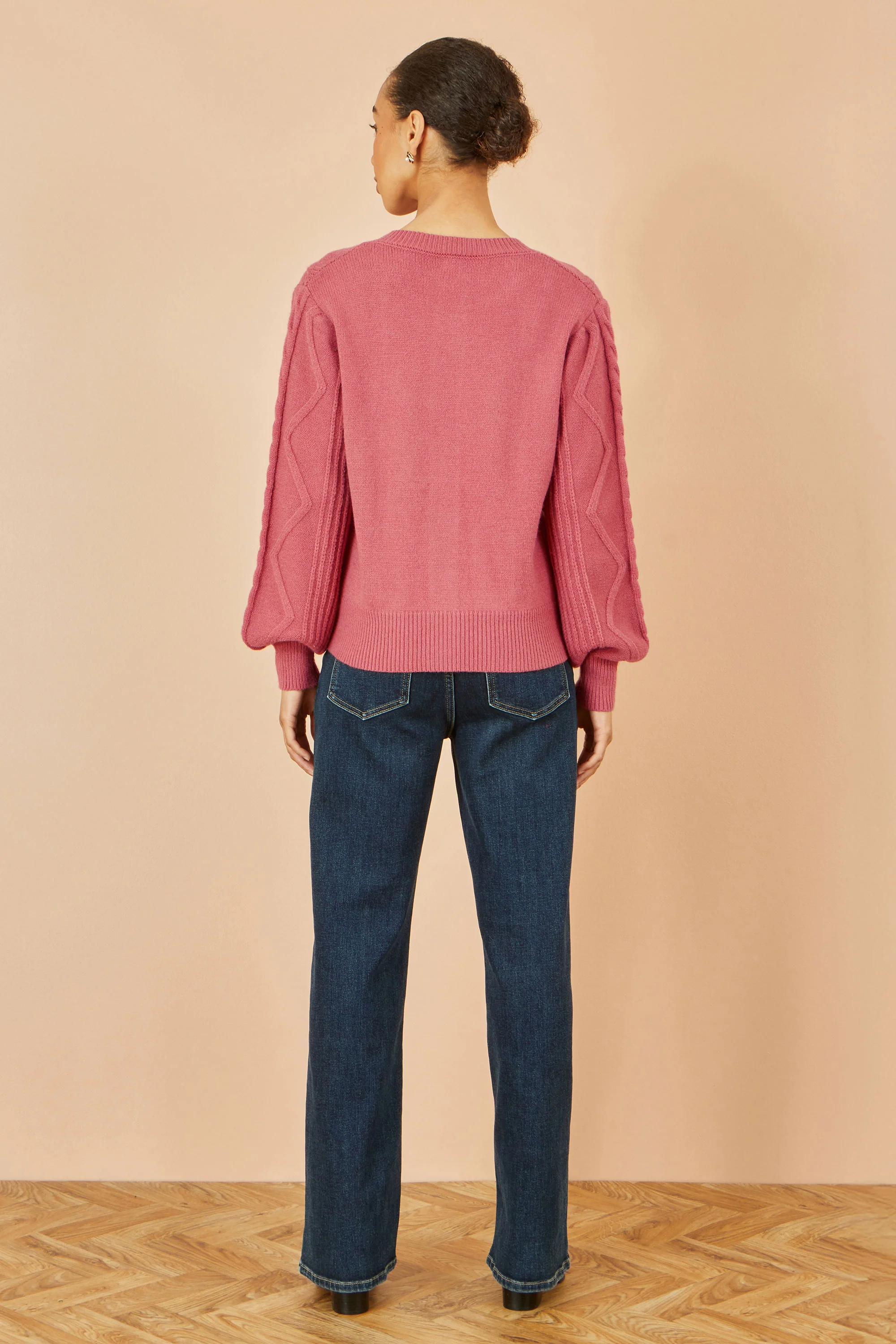 Yumi Pink Relaxed Fit Cable Cardigan - Image 3
