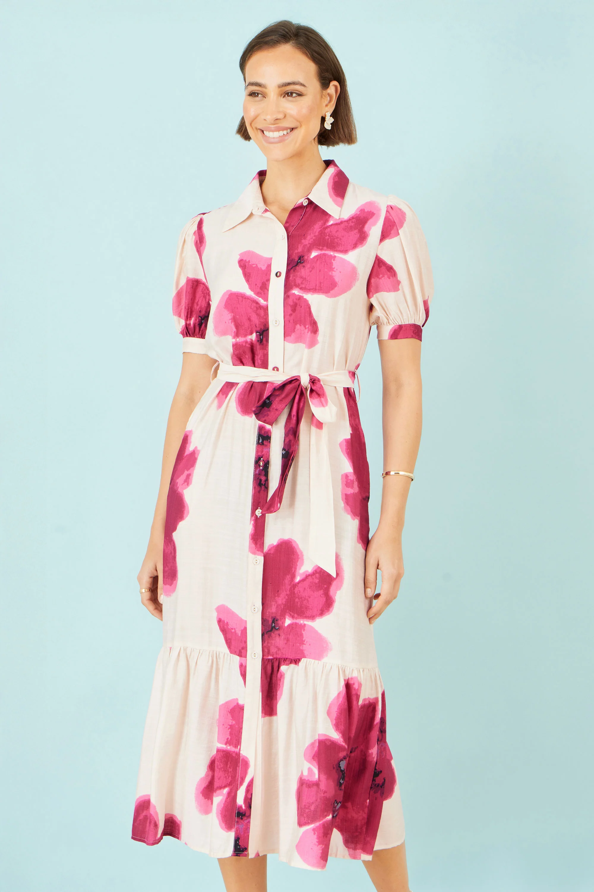 Yumi Pink Scattered Floral Shirt Dress - Image 3