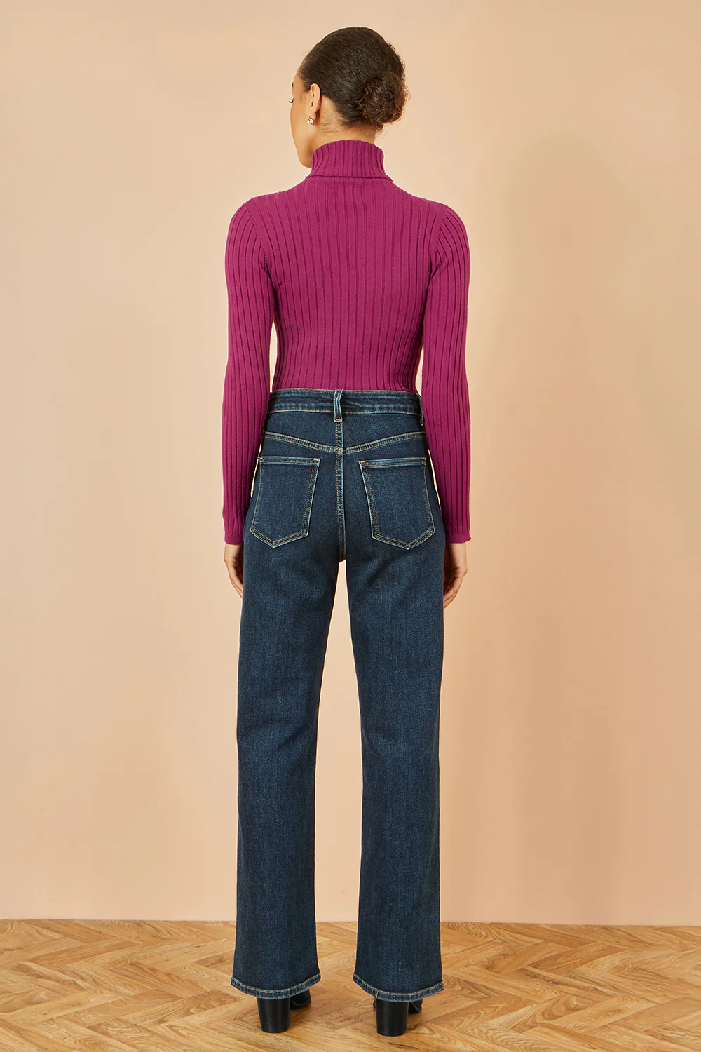 Yumi Plum Ribbed Knit Roll Neck Jumper - Image 4