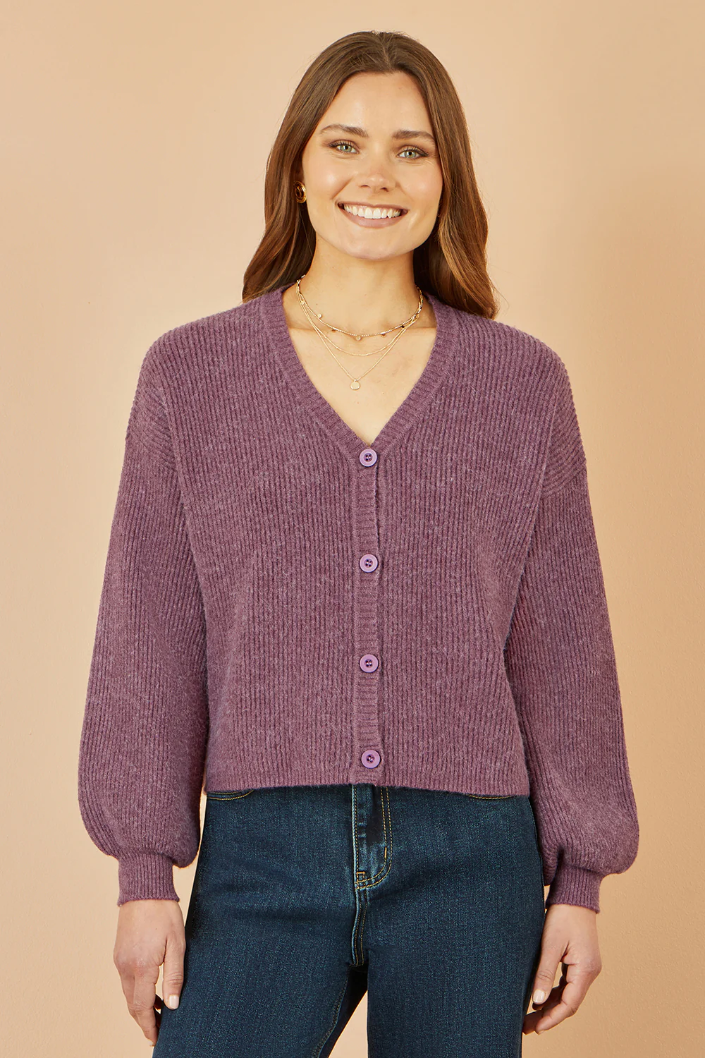 Yumi Purple Marl Knit Cardigan - Image 5