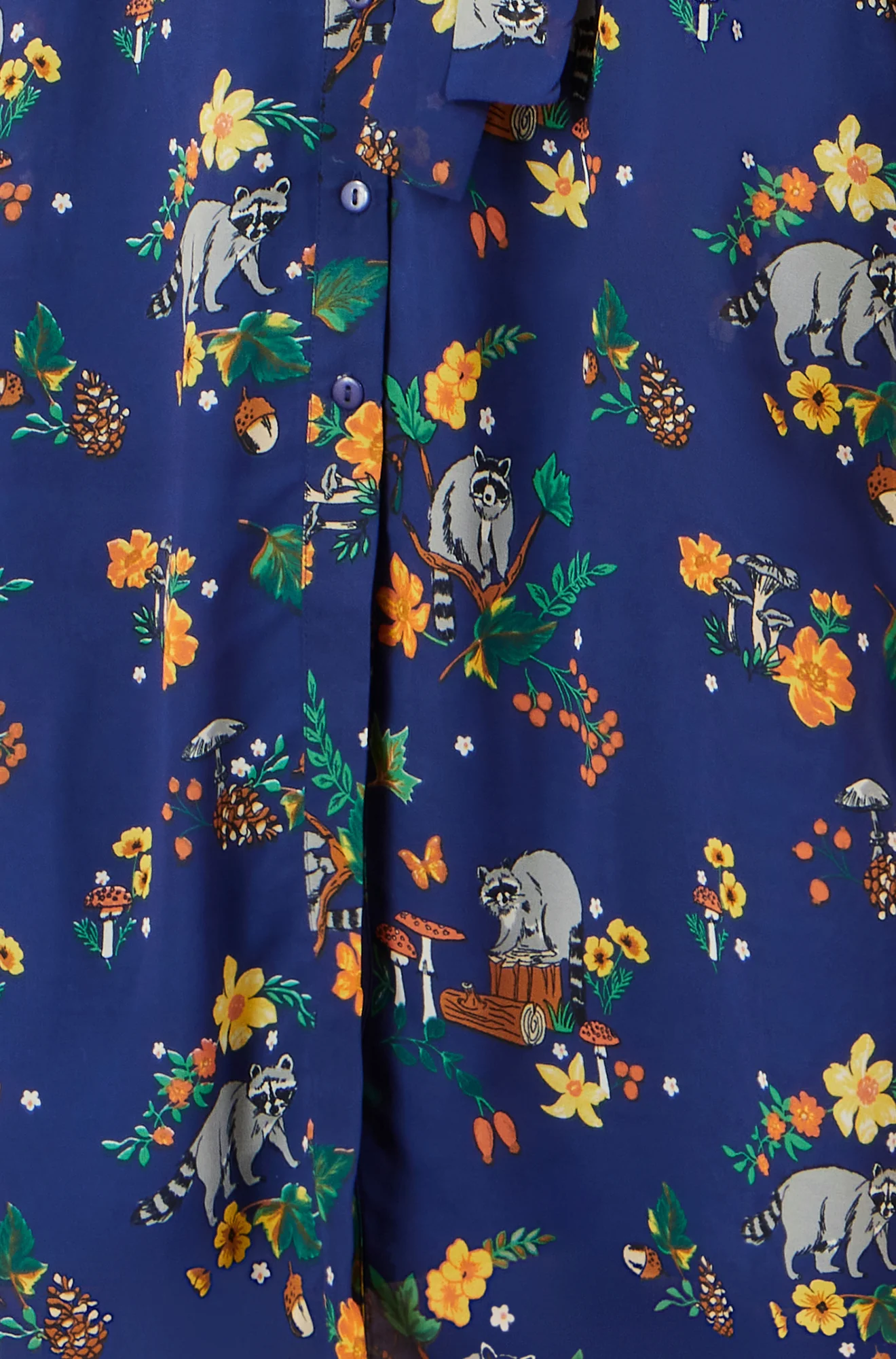 Yumi Recycled Navy Raccoon Print Shirt Midi Dress - Image 6