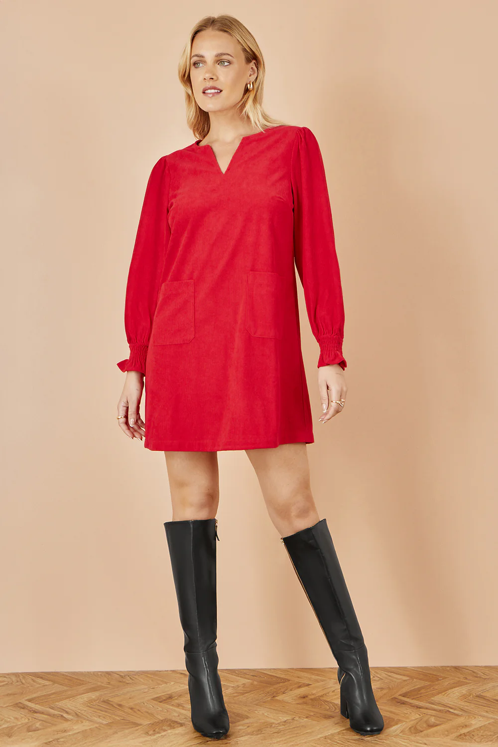 Yumi Red Cord Tunic With Ruched Sleeve - Image 3