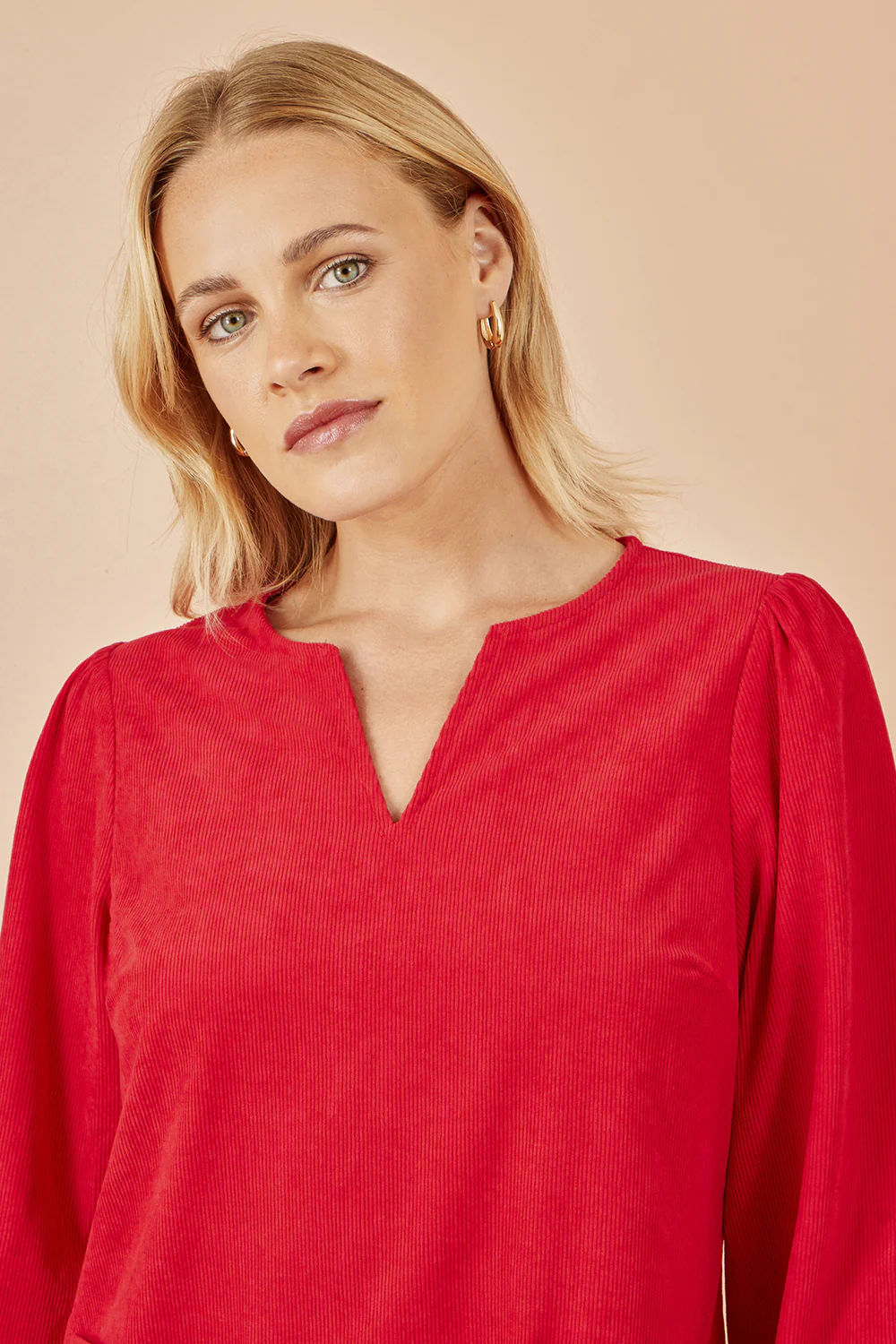 Yumi Red Cord Tunic With Ruched Sleeve - Image 4