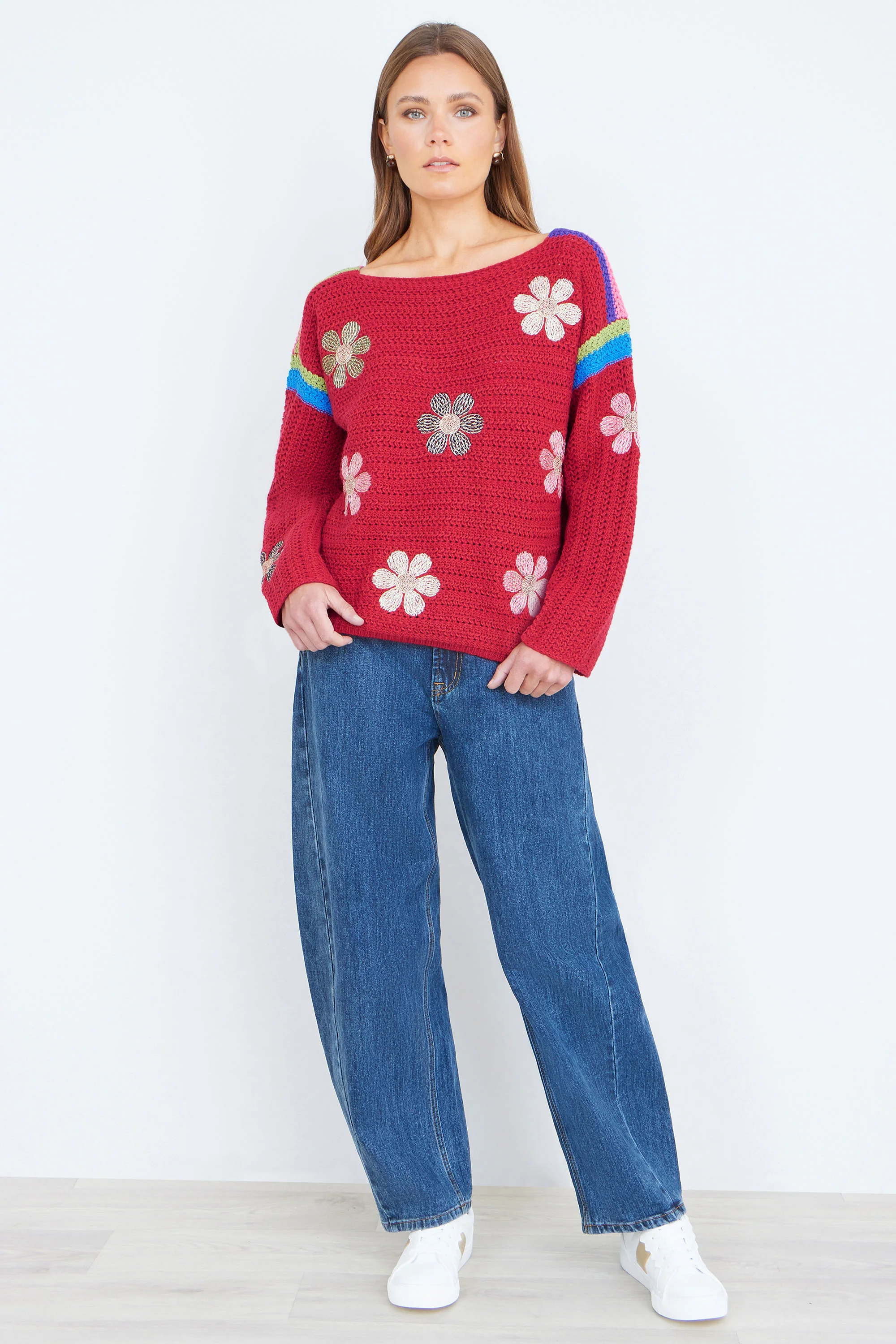 Yumi Red Crochet Flower Jumper - Image 3
