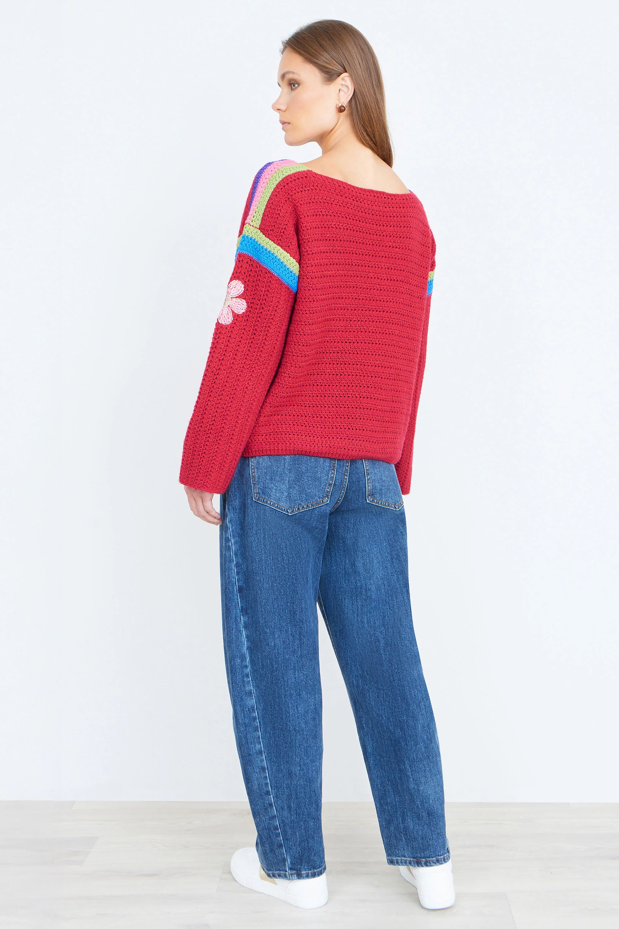 Yumi Red Crochet Flower Jumper - Image 4