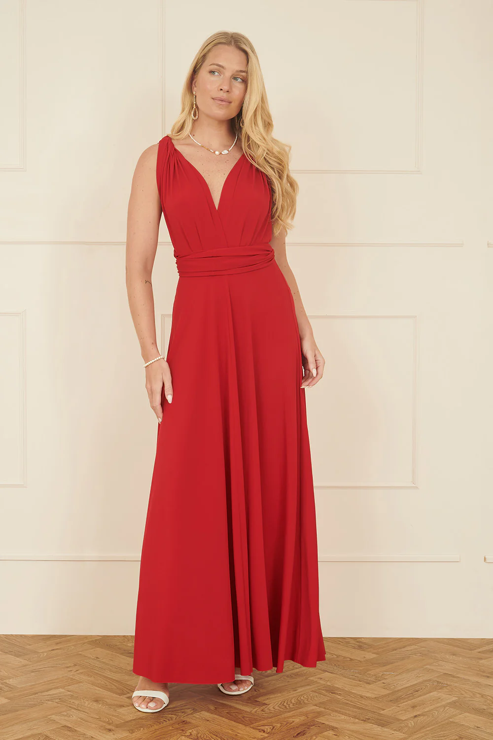 Yumi Red Jersey Stretch Multiway Midi Dress - Image 3
